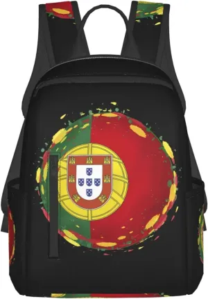 Grunge Portugal Flag Round Casual Backpacks Large Capacity Laptop Backpack Sports Rucksack Travel Daypack Adjustable Shoulder Strap Work Bag for Outdoor Camping