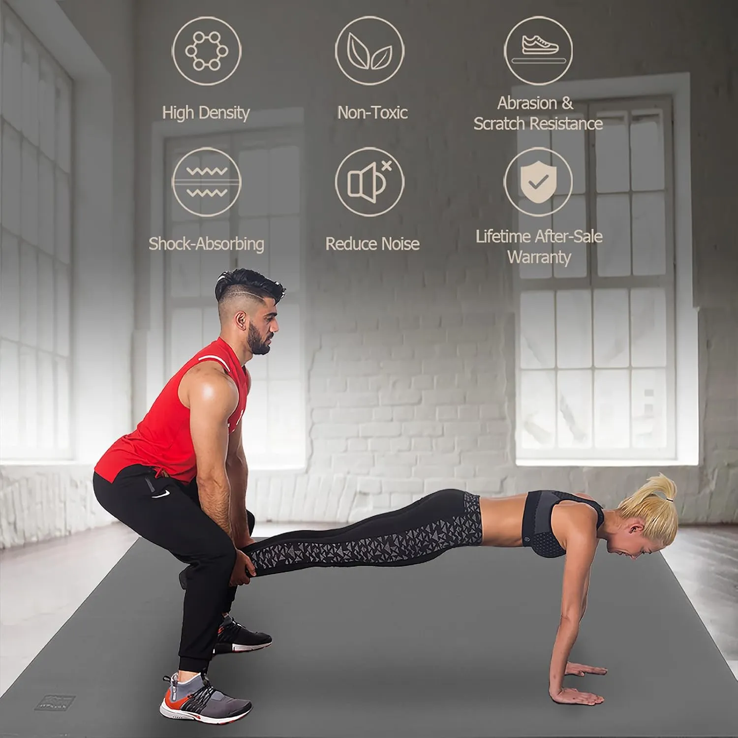 GXMMAT Large Exercise Mat 6'x4'/6'x5'/6'x6'(7mm), Thick Workout Mats for Home Gym Flooring, Extra Wide Non-Slip Durable Cardio Mat, Shoe Friendly, Perfect for Plyo, MMA, Jump Rope, Weights, Fitness