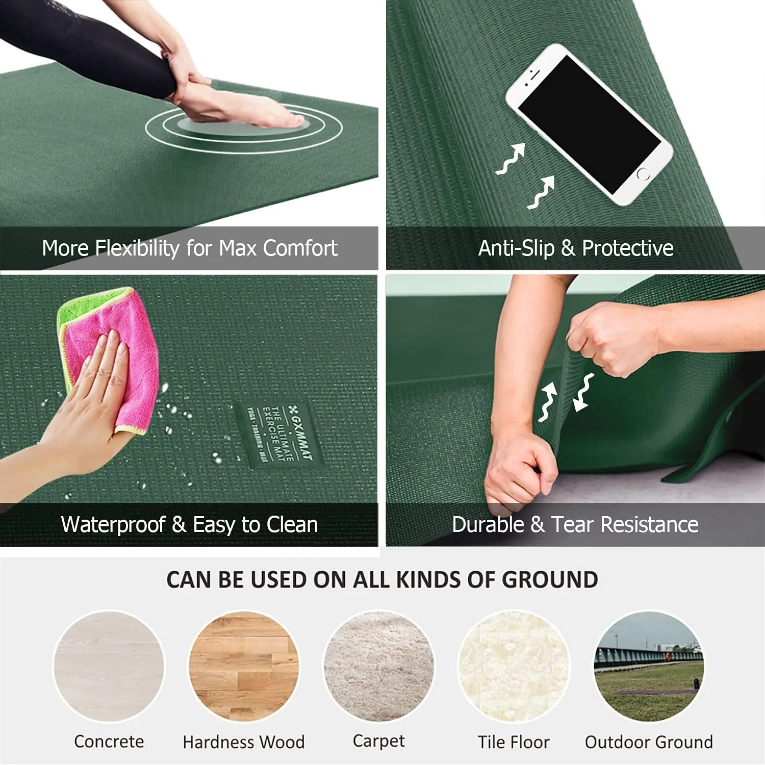 GXMMAT Large Yoga Mat 12'x6'/10'x6'/6'x8'(7mm), Extra Thick Workout Mats for Home Gym Flooring, Ultra Comfortable Non-Slip Quick Resilient Barefoot Wide Exercise Mat for Pilates, Stretching,Meditation