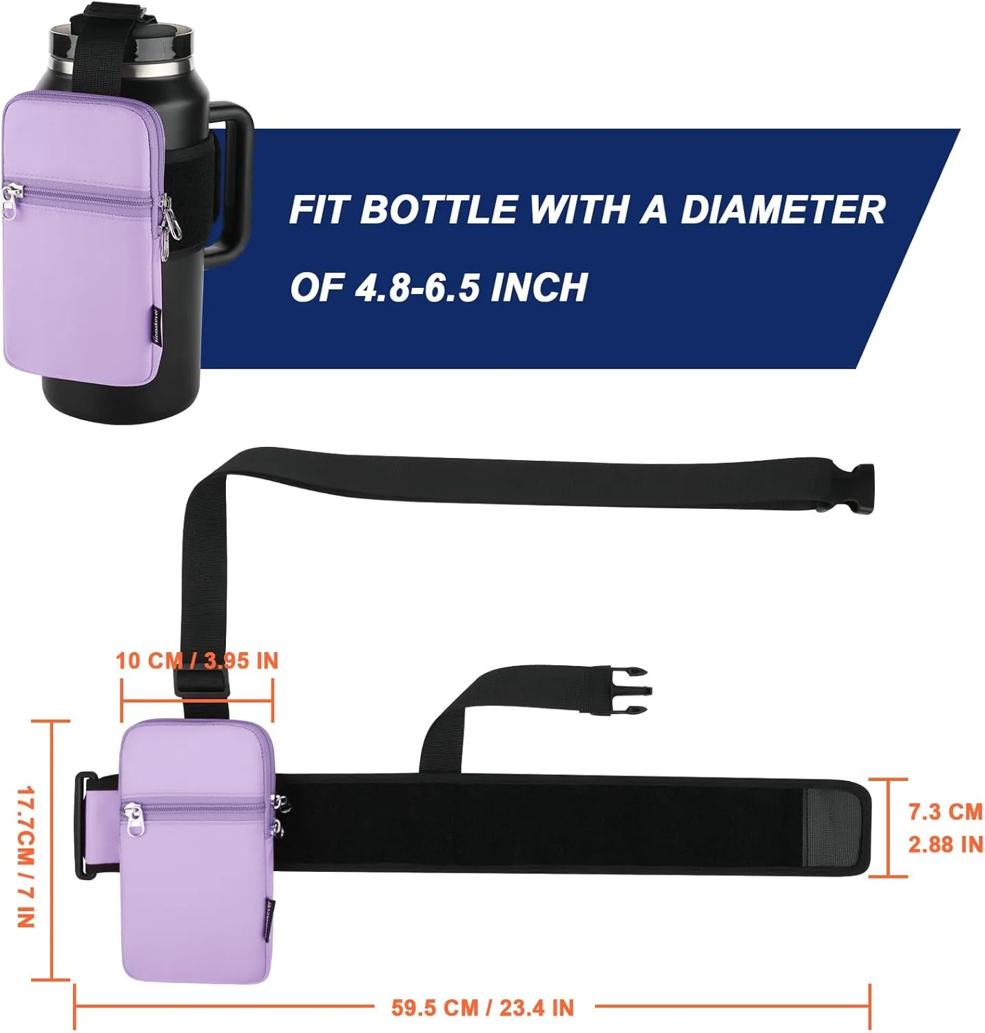 Gym Water Bottle Pouch for Stanley Tumbler with Handle, Universal Water Bottle Carrier Sling Sleeve with Strap & Pocket, Fits for A Variety of Stanley Tumbler, Gym Water Bottles for Owala, 40-128 oz
