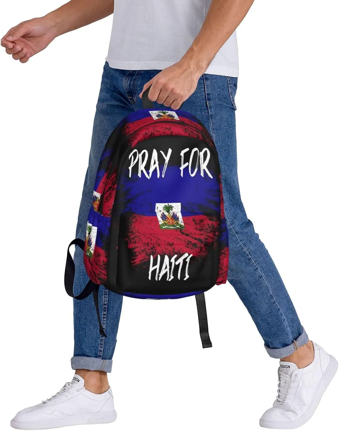 Haiti Flag Pray For Haiti Large Travel Backpack Casual Backpacks Laptop Daypack Working Rucksack Lightweight Back Pack Sports Bag with Adjustable Shoulder Strap