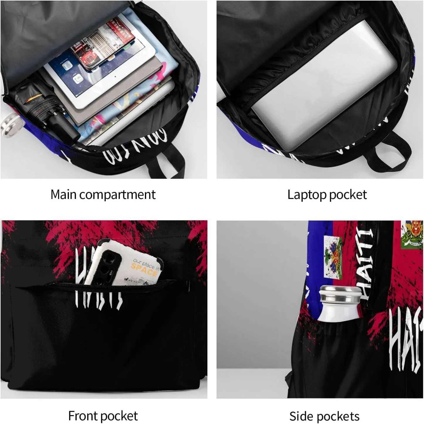 Haiti Flag Pray For Haiti Large Travel Backpack Casual Backpacks Laptop Daypack Working Rucksack Lightweight Back Pack Sports Bag with Adjustable Shoulder Strap