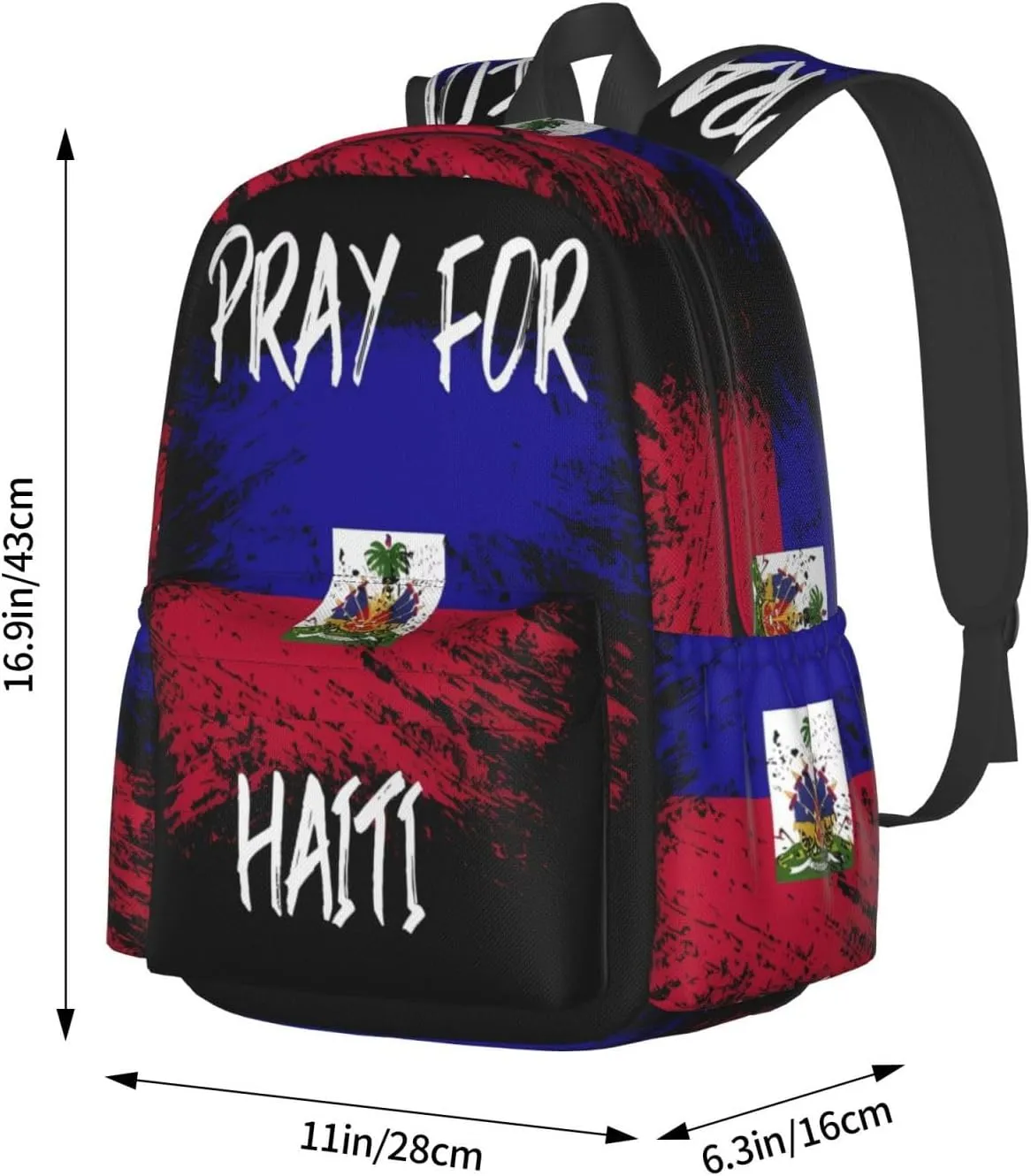 Haiti Flag Pray For Haiti Large Travel Backpack Casual Backpacks Laptop Daypack Working Rucksack Lightweight Back Pack Sports Bag with Adjustable Shoulder Strap