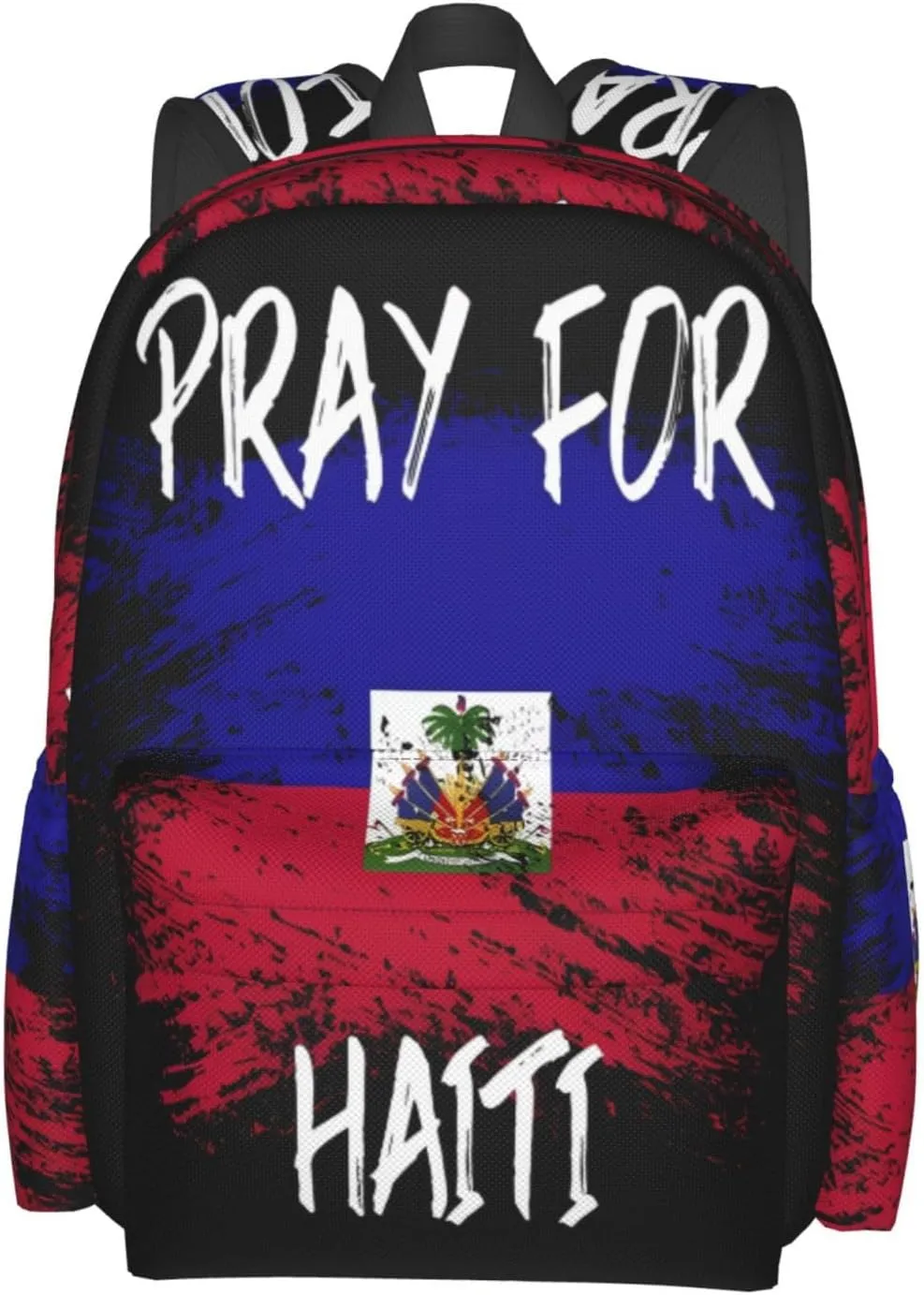 Haiti Flag Pray For Haiti Large Travel Backpack Casual Backpacks Laptop Daypack Working Rucksack Lightweight Back Pack Sports Bag with Adjustable Shoulder Strap
