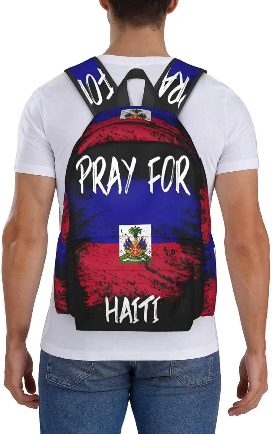 Haiti Flag Pray For Haiti Large Travel Backpack Casual Backpacks Laptop Daypack Working Rucksack Lightweight Back Pack Sports Bag with Adjustable Shoulder Strap