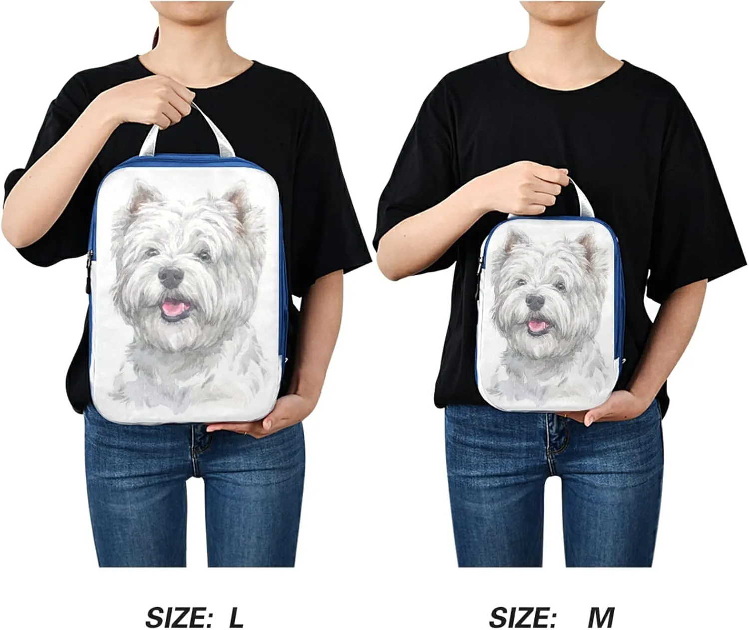 Hand Drawn West Highland White Terrier Breed Dog Paint 3 Set Packing Cubes, Travel Packing Organizers for Suitcases, Waterproof Check Oxford Toiletry Compression Luggage Storage Bag