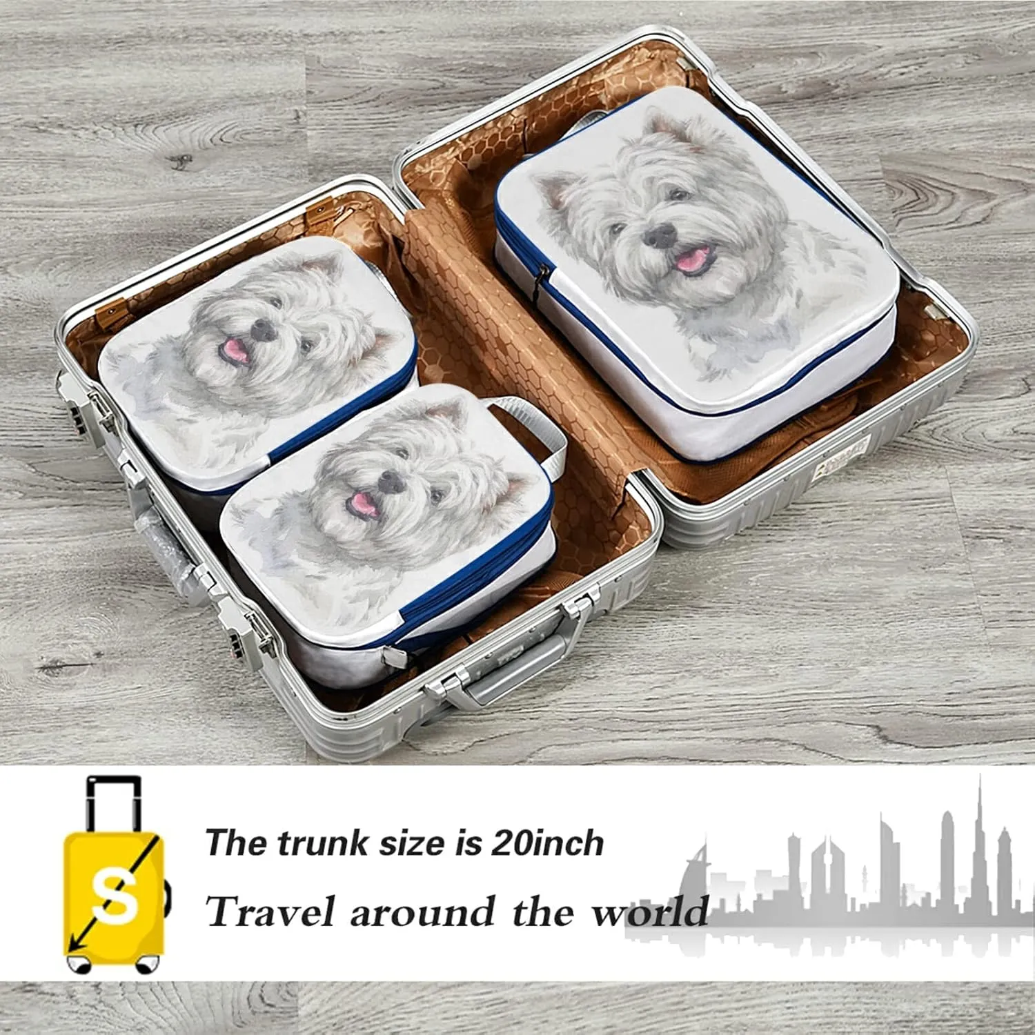 Hand Drawn West Highland White Terrier Breed Dog Paint 3 Set Packing Cubes, Travel Packing Organizers for Suitcases, Waterproof Check Oxford Toiletry Compression Luggage Storage Bag