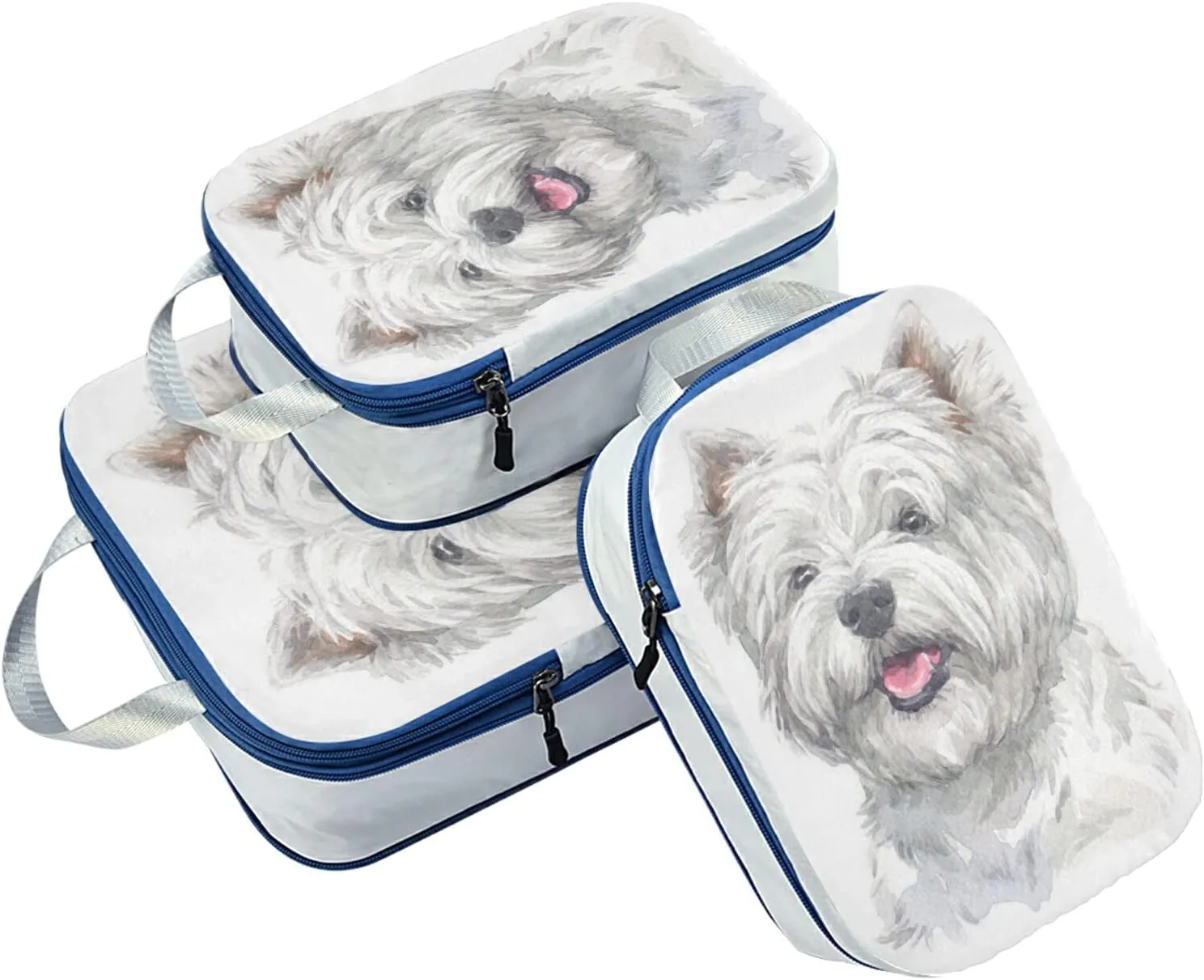 Hand Drawn West Highland White Terrier Breed Dog Paint 3 Set Packing Cubes, Travel Packing Organizers for Suitcases, Waterproof Check Oxford Toiletry Compression Luggage Storage Bag