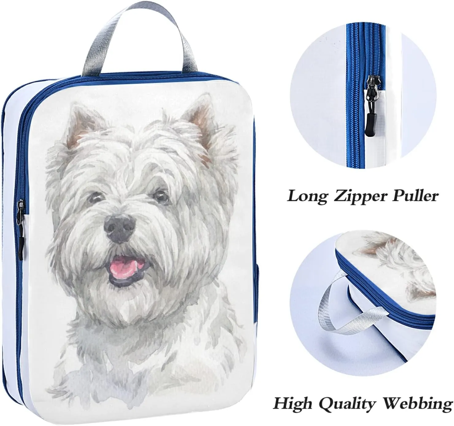 Hand Drawn West Highland White Terrier Breed Dog Paint 3 Set Packing Cubes, Travel Packing Organizers for Suitcases, Waterproof Check Oxford Toiletry Compression Luggage Storage Bag