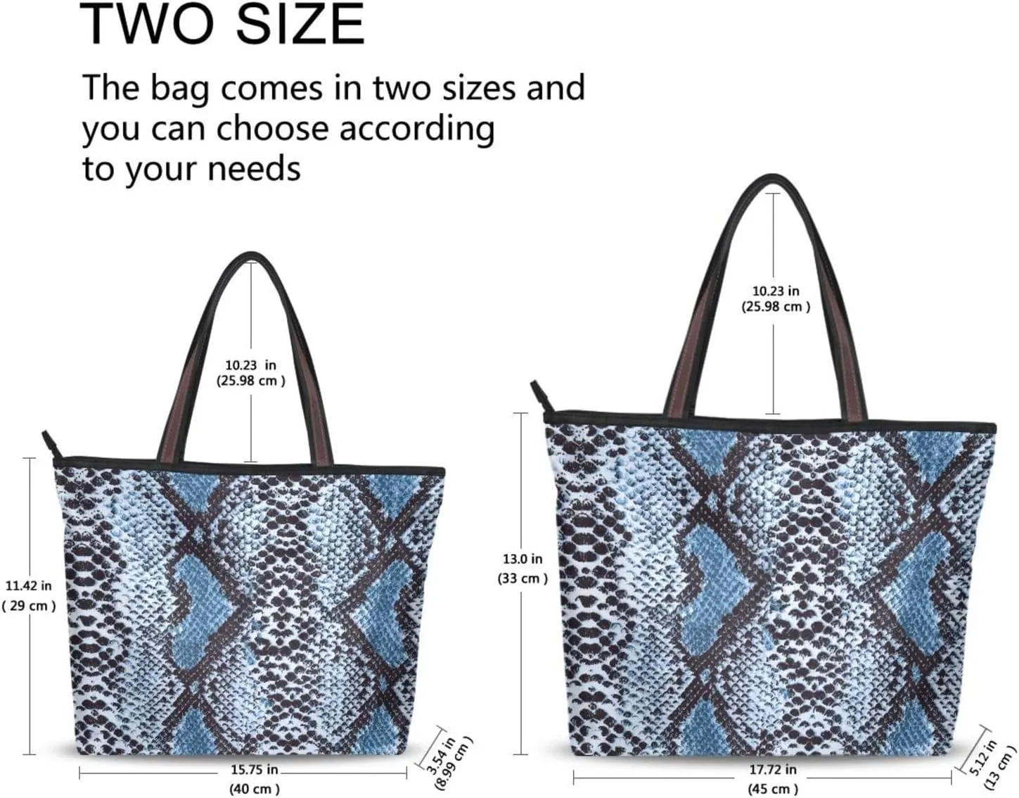 Handbag for Women Snakeskin Blue Shoulder Bag Gym Tote Travel Shopping Satchel