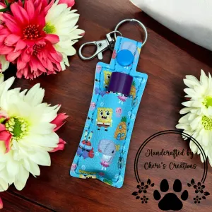 Handmade Lip Balm Keychain – Sponge Guy & Friends Chapstick Keychain Holder, Portable Lip Balm Accessory for Keys & Bags