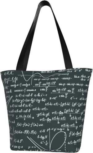 Handwritten Math Formulas Pattern Large Capacity Reusable Shoulder Bag Tote Bag For Women For Travel Beach Work Shopping