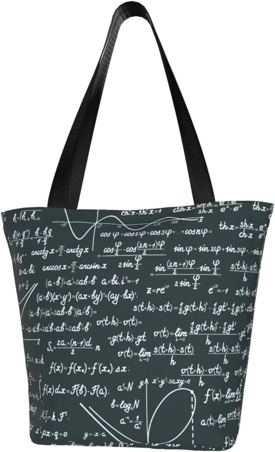 Handwritten Math Formulas Pattern Large Capacity Reusable Shoulder Bag Tote Bag For Women For Travel Beach Work Shopping