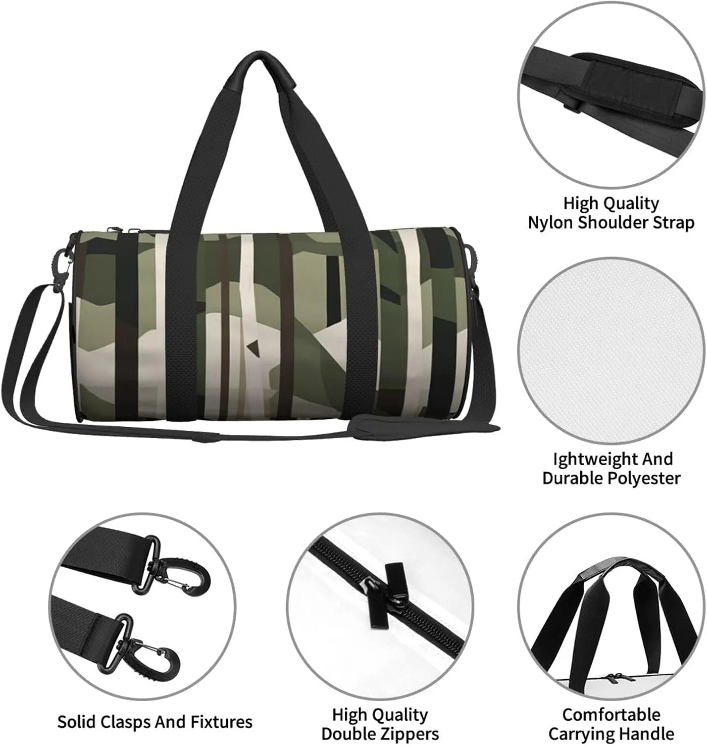 Hardwoods Green Camo Printed Travel Bag,Round Personal Item Storage bag,Foldie Duffel Bag for Traveling Vacation,Fitness,Sports