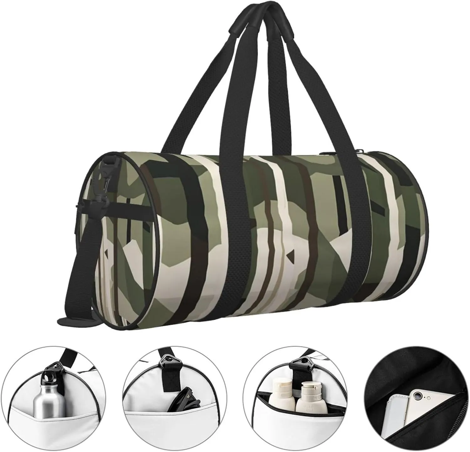 Hardwoods Green Camo Printed Travel Bag,Round Personal Item Storage bag,Foldie Duffel Bag for Traveling Vacation,Fitness,Sports