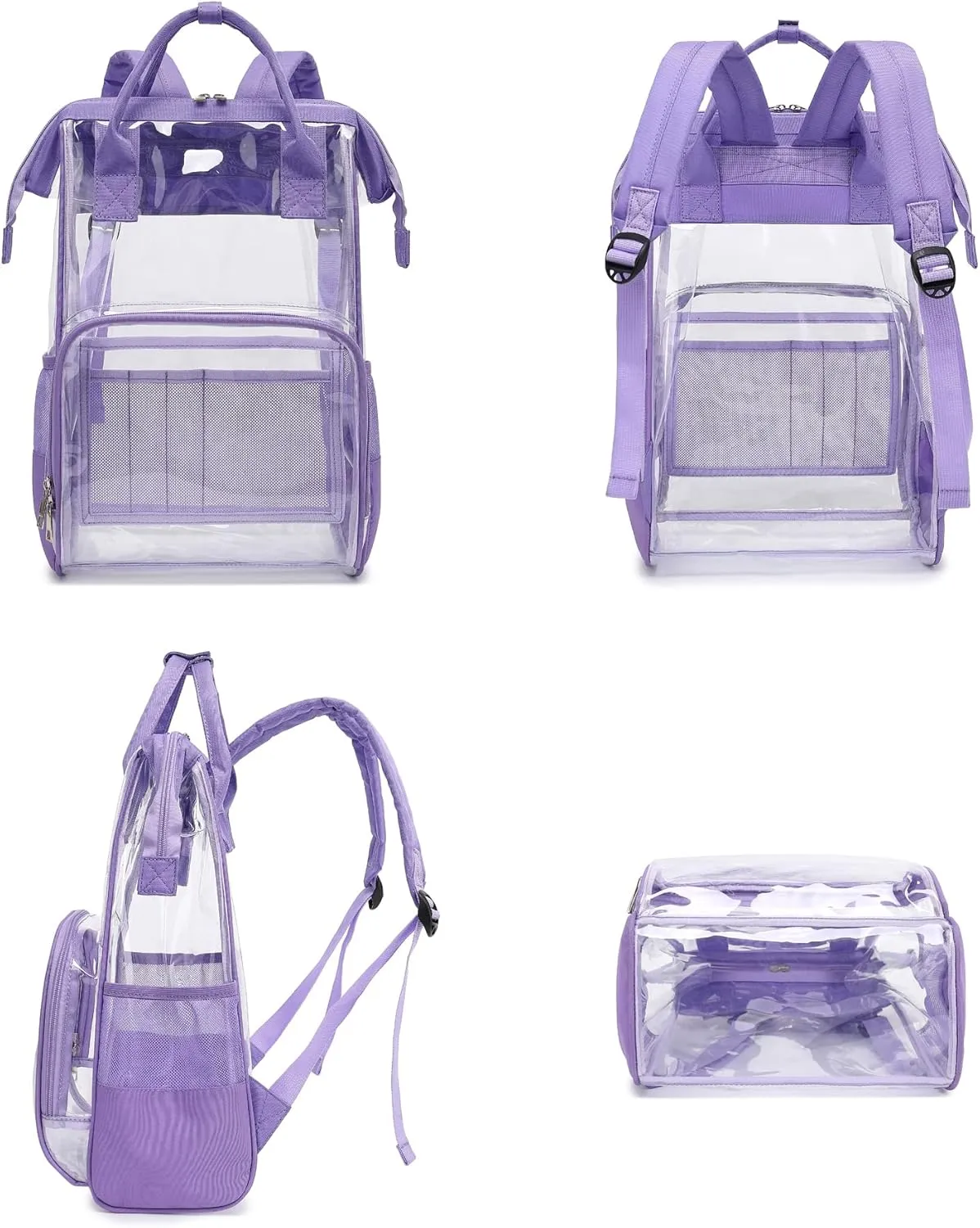 Heavy Duty Clear Backpack for Men Women, School Bag Bookbag PVC Plastic Transparent Backpacks for Boys Girls (Lavender Purple)