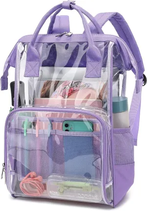 Heavy Duty Clear Backpack for Men Women, School Bag Bookbag PVC Plastic Transparent Backpacks for Boys Girls (Lavender Purple)