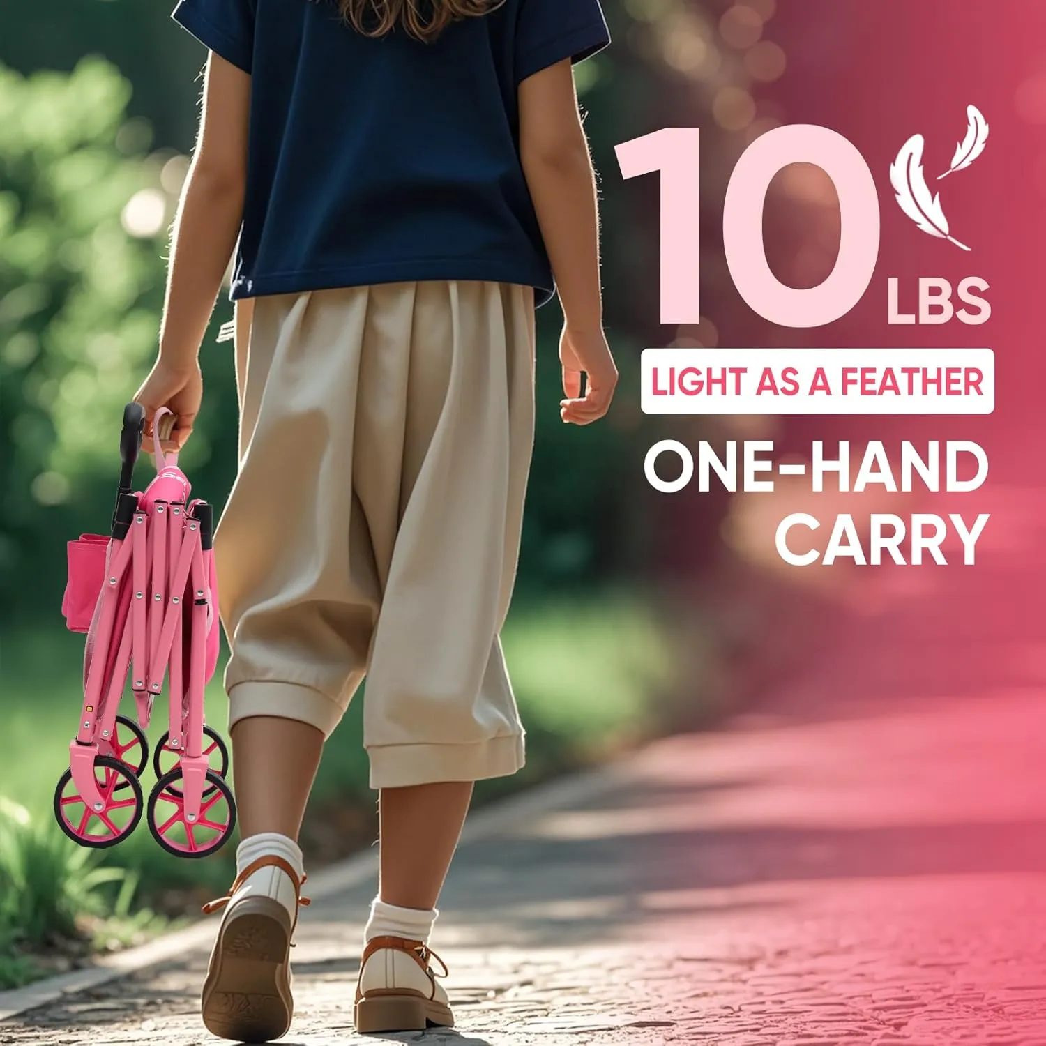 Heavy Duty Wagon with Big Wheels, Foldable Cart with 220LBS Capacity, Utility Lightweight Wagon, Collapsible Grocery Shopping Cart for Camping Sports & Holiday. Barbie Pink