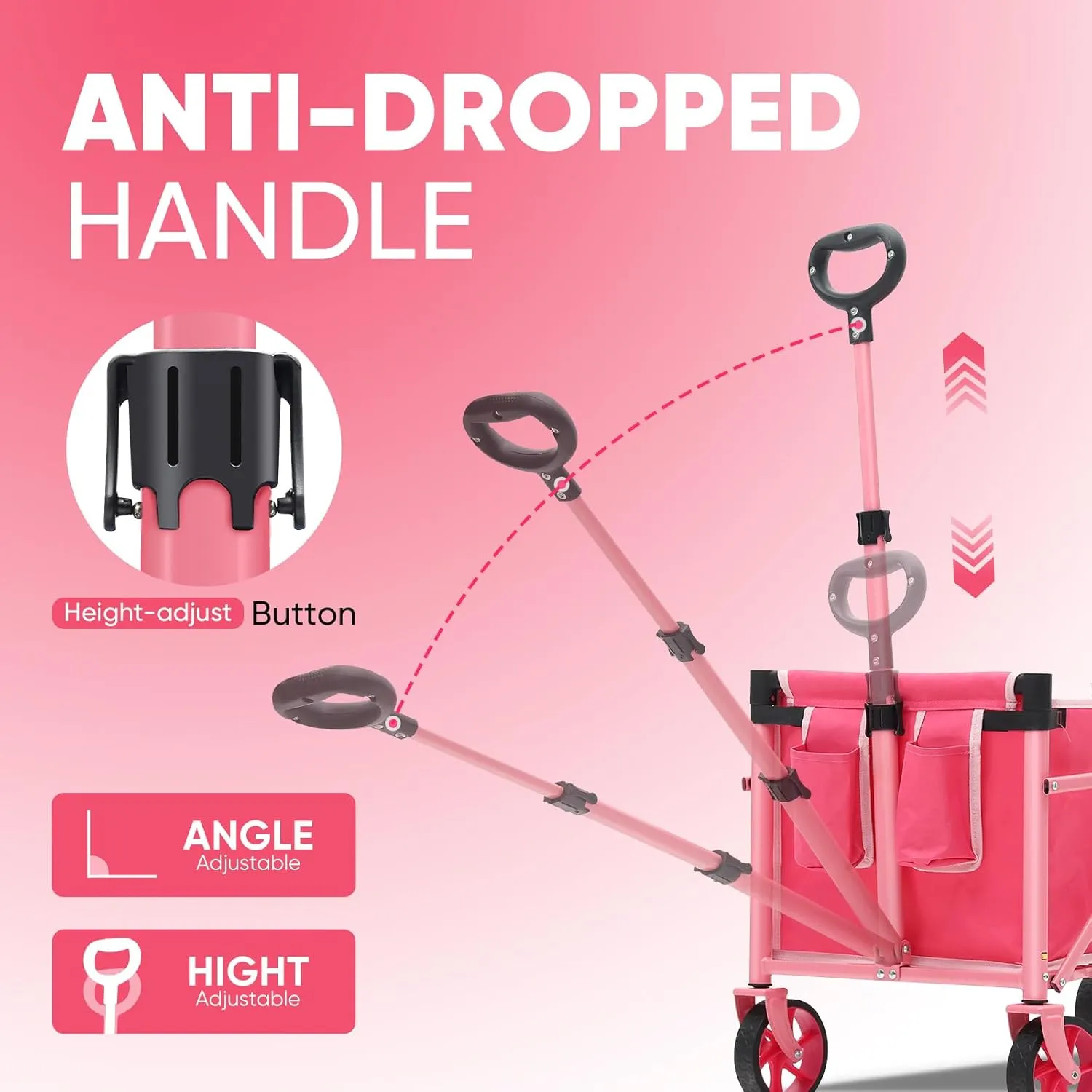 Heavy Duty Wagon with Big Wheels, Foldable Cart with 220LBS Capacity, Utility Lightweight Wagon, Collapsible Grocery Shopping Cart for Camping Sports & Holiday. Barbie Pink