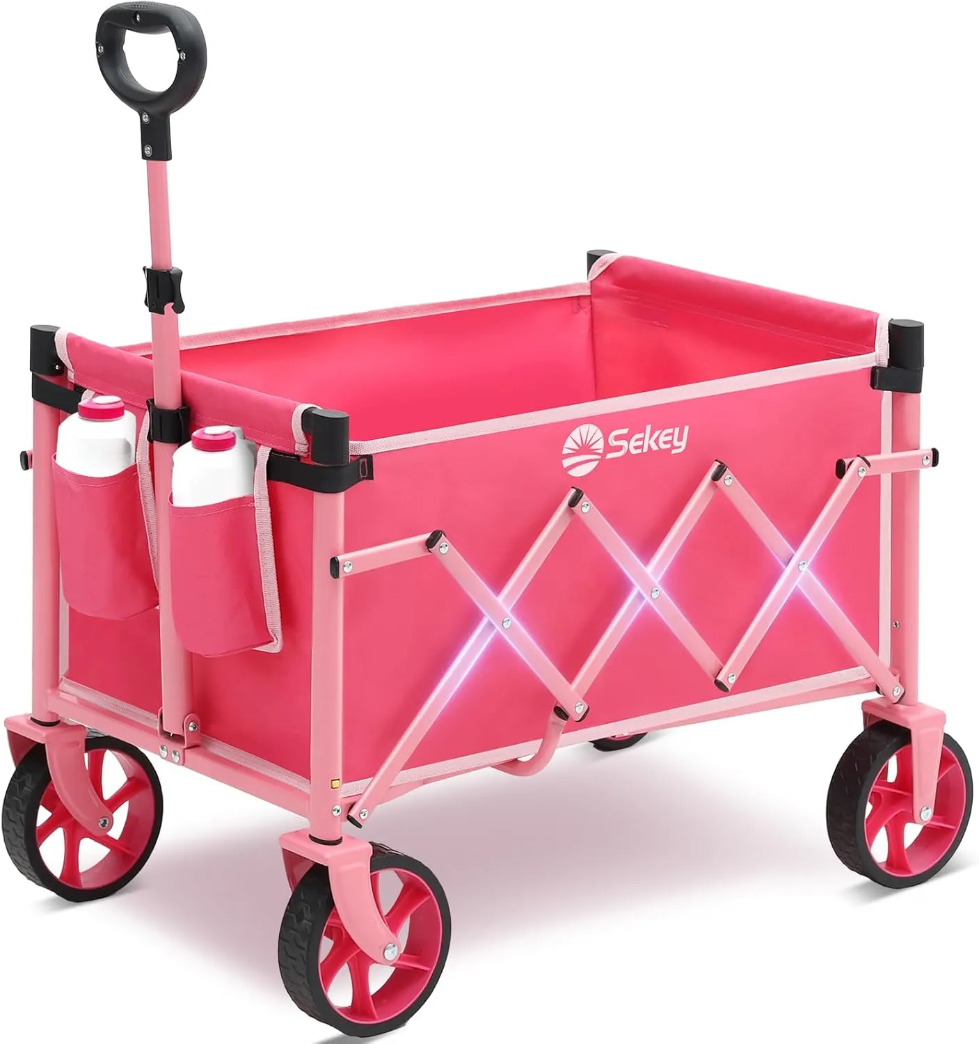 Heavy Duty Wagon with Big Wheels, Foldable Cart with 220LBS Capacity, Utility Lightweight Wagon, Collapsible Grocery Shopping Cart for Camping Sports & Holiday. Barbie Pink