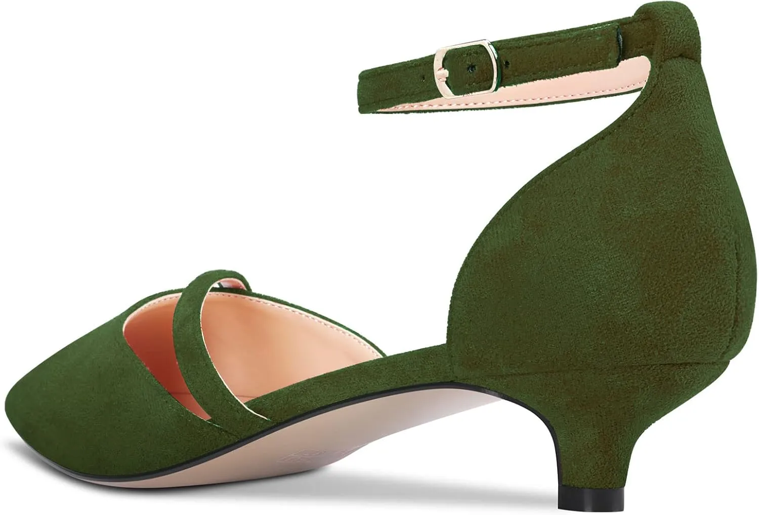 HEUIVZAR Womens Heel Pumps Pointed Toe Kitten Low Heel Ankle Strap Sandals Suede Dress Shoes Bridal 1.5 Inch