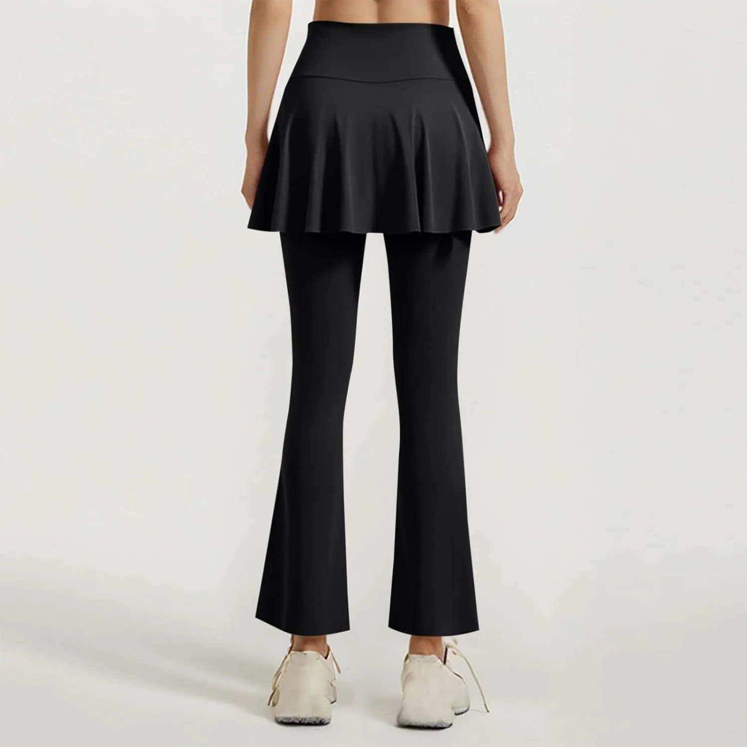 HGps8w Skirted Leggings for Women Trendy Casual Drawstring Side Fake-Two Flare Wide Leg Yoga Pants Chic Athletic Bell Bottom