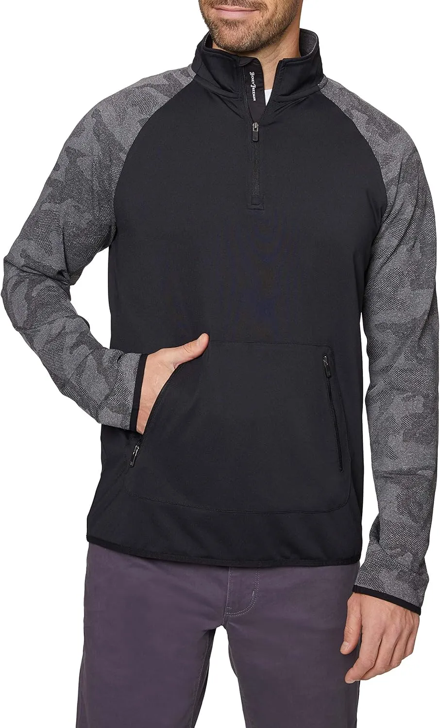 Hickey Freeman Men's Camo Jacquard Sleeve Quarter Zip