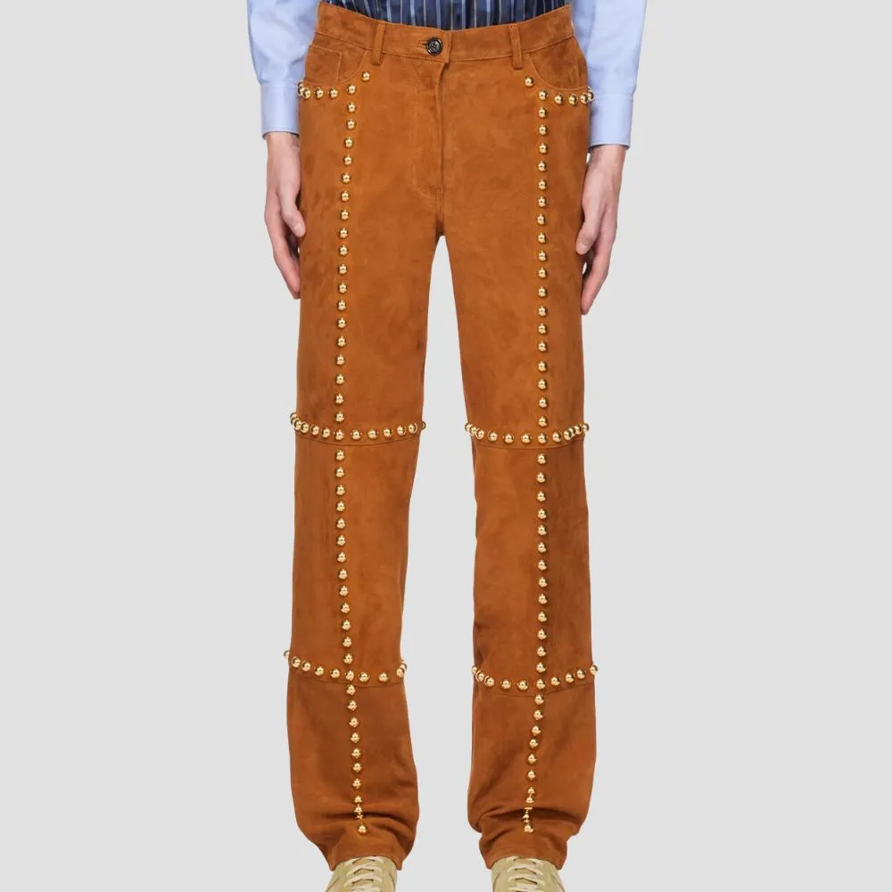 High-Quality Studded Suede Leather Pants For Bold Style