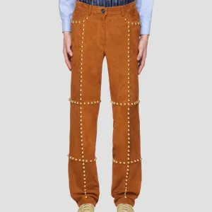 High-Quality Studded Suede Leather Pants For Bold Style