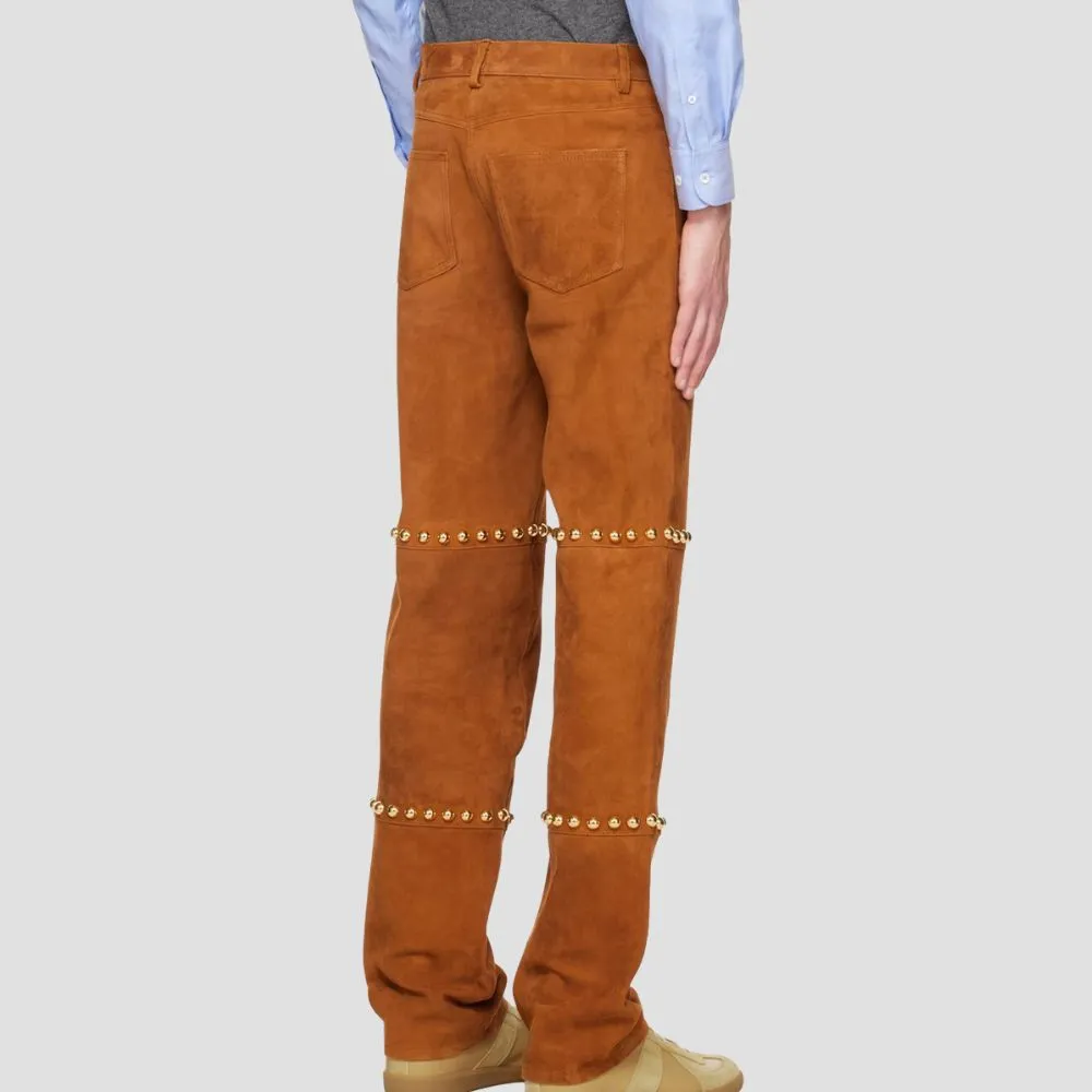 High-Quality Studded Suede Leather Pants For Bold Style