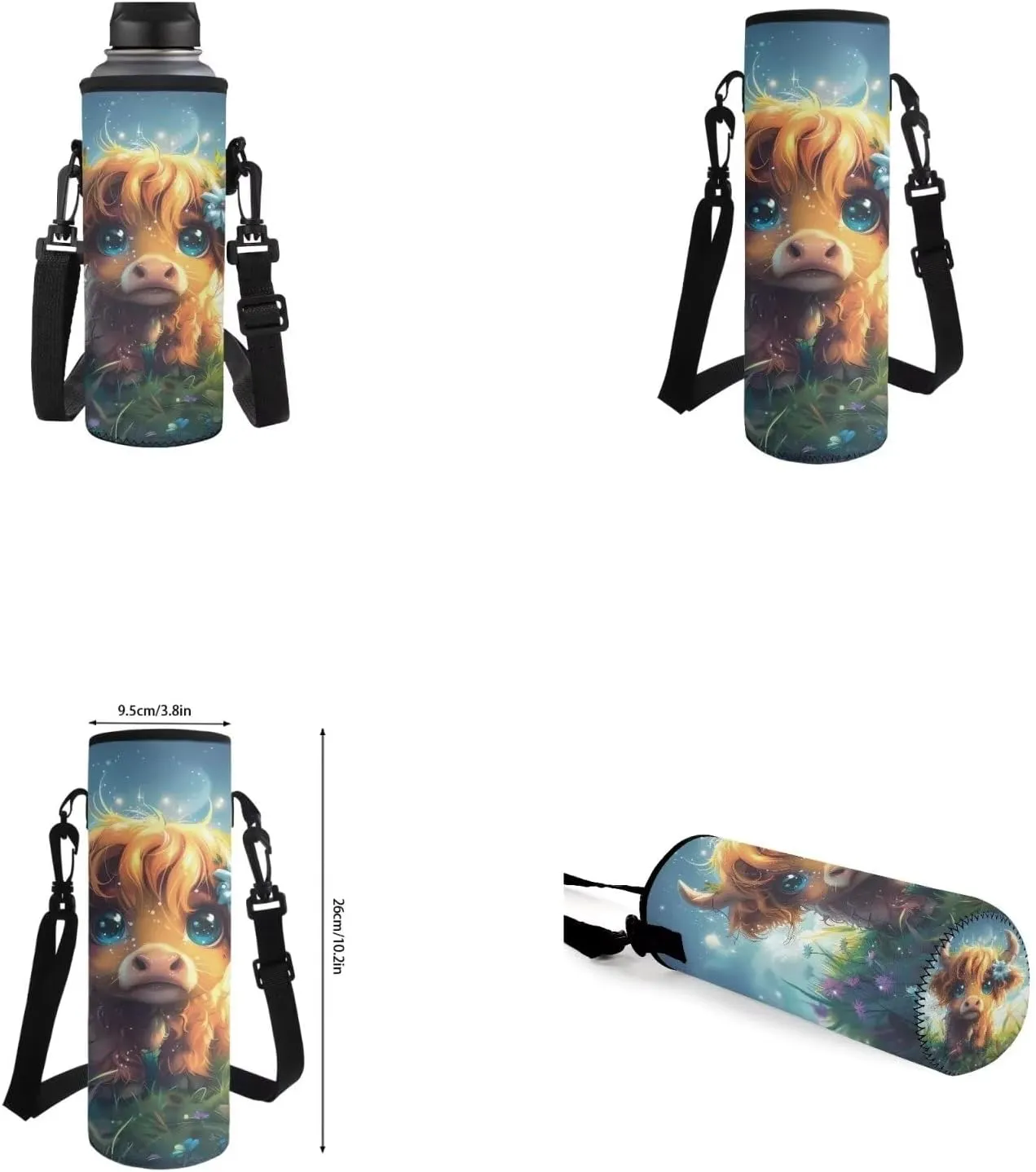 Highland Cow Backpack for Girls Kids Backpack with Lunch Box Water Bottle Carrier and Cute Pencil Case 4PCS Set Bookbag with Front Pocket 17 inch Large Capacity School Bag for Elementary Girls