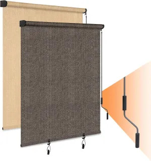 HOMEDEMO Outdoor Roller Shades for Patio, 8'x 6'(WxH) Mocha Roll up Shade for Outside，Sun Roller Shade Cloth Roll Blinds Cordless Waterproof for Porch Gazebo Pergola Balcony Backyard