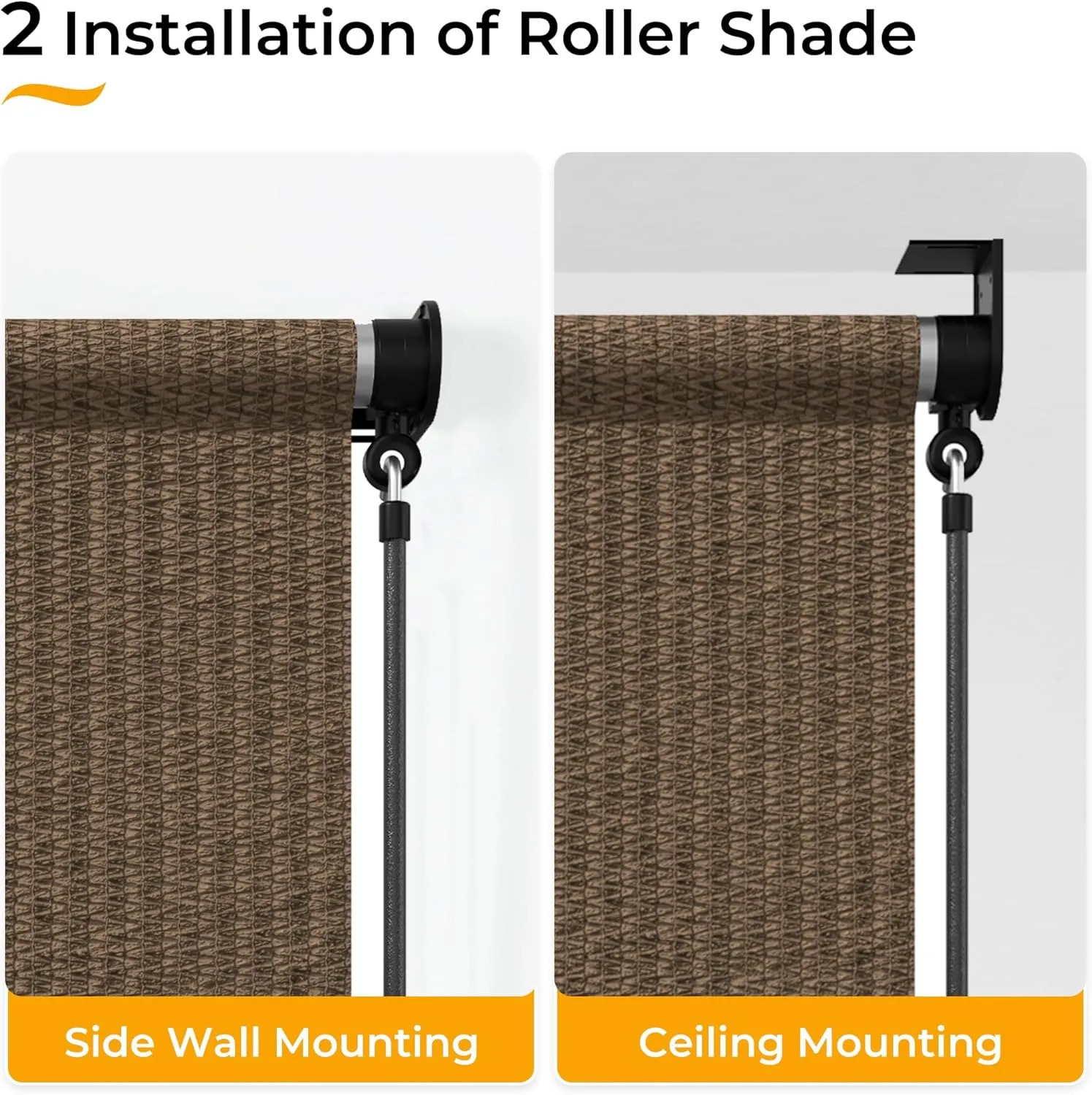 HOMEDEMO Outdoor Roller Shades for Patio, 8'x 6'(WxH) Mocha Roll up Shade for Outside，Sun Roller Shade Cloth Roll Blinds Cordless Waterproof for Porch Gazebo Pergola Balcony Backyard
