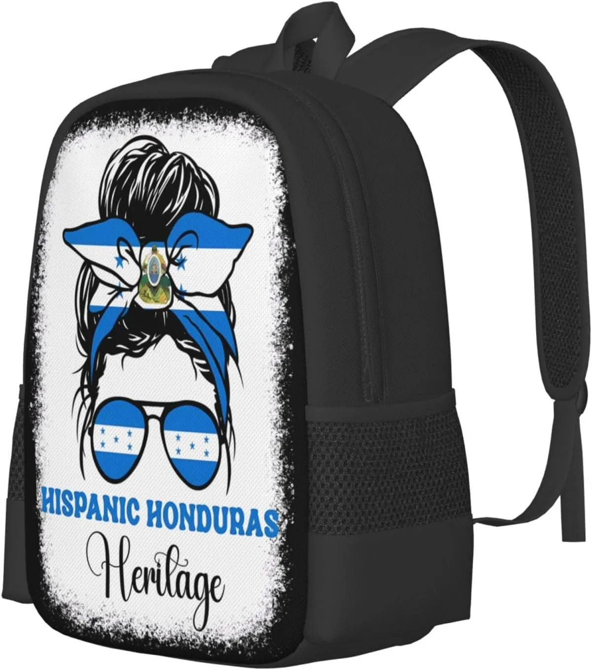 Honduras Flag Hispanic Heritage Month Messy Bun Casual Backpack Large Capacity Backpacks 15 Inch Laptop Back Pack Travel Rucksack Daypack Commuter Bags with Adjustable Strap for Camping