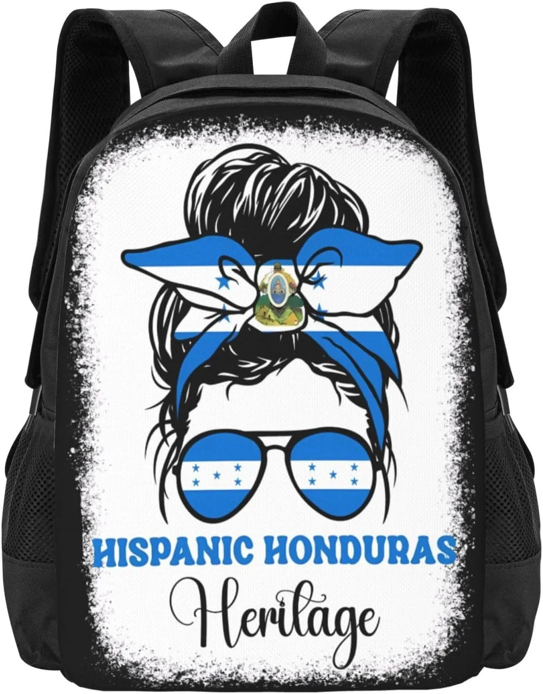 Honduras Flag Hispanic Heritage Month Messy Bun Casual Backpack Large Capacity Backpacks 15 Inch Laptop Back Pack Travel Rucksack Daypack Commuter Bags with Adjustable Strap for Camping