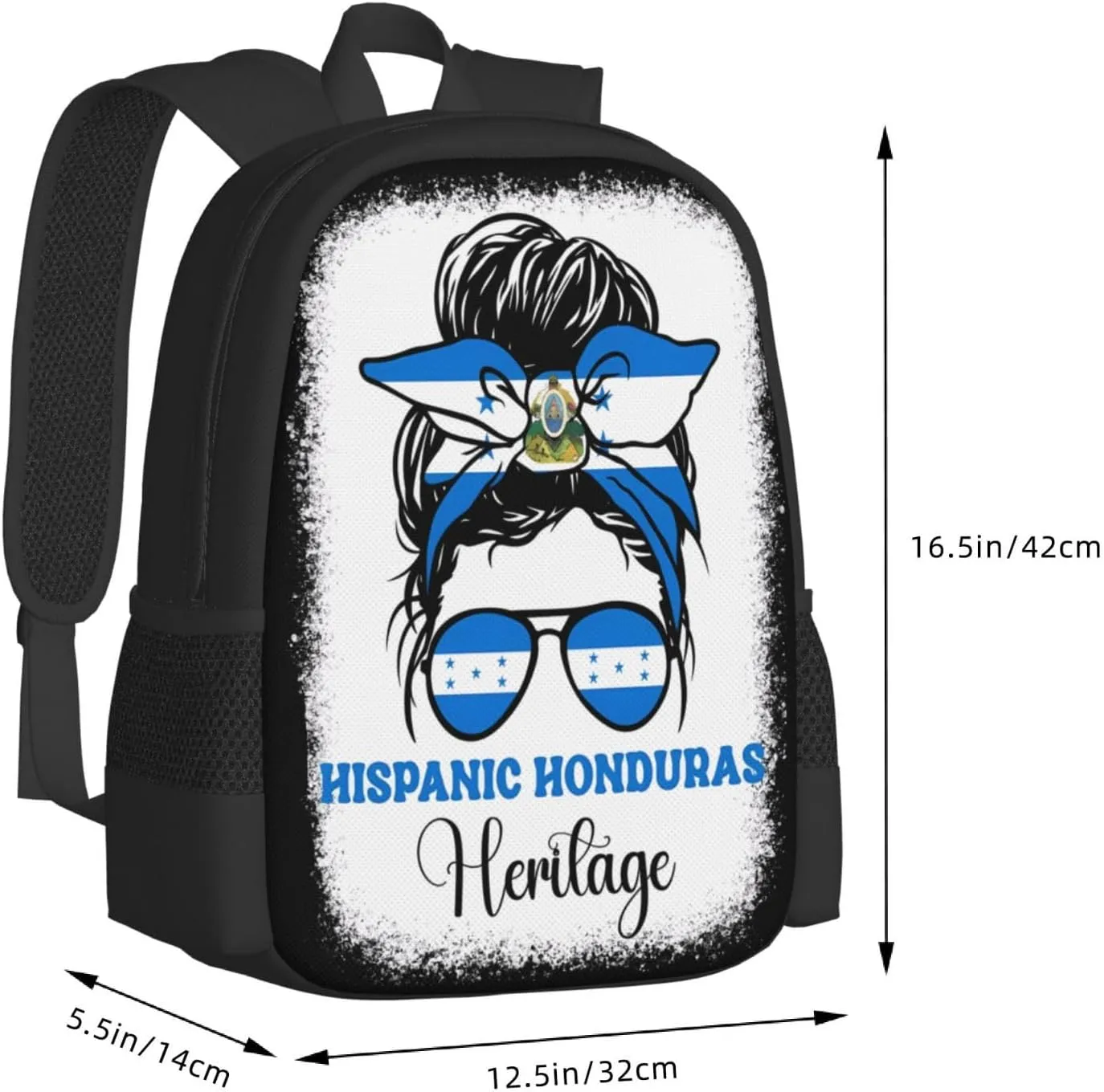 Honduras Flag Hispanic Heritage Month Messy Bun Casual Backpack Large Capacity Backpacks 15 Inch Laptop Back Pack Travel Rucksack Daypack Commuter Bags with Adjustable Strap for Camping