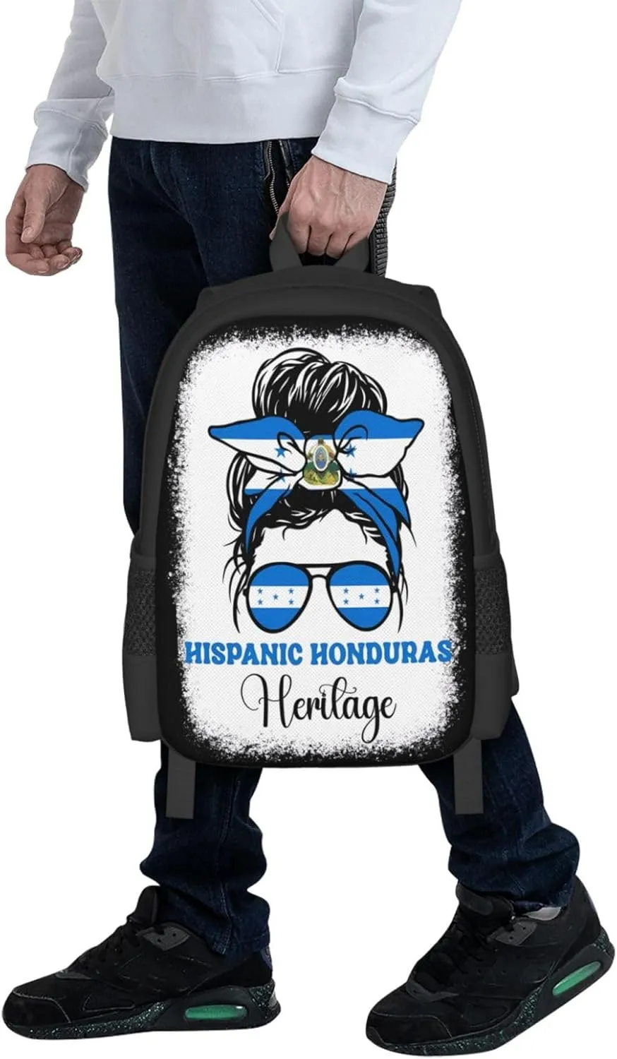 Honduras Flag Hispanic Heritage Month Messy Bun Casual Backpack Large Capacity Backpacks 15 Inch Laptop Back Pack Travel Rucksack Daypack Commuter Bags with Adjustable Strap for Camping