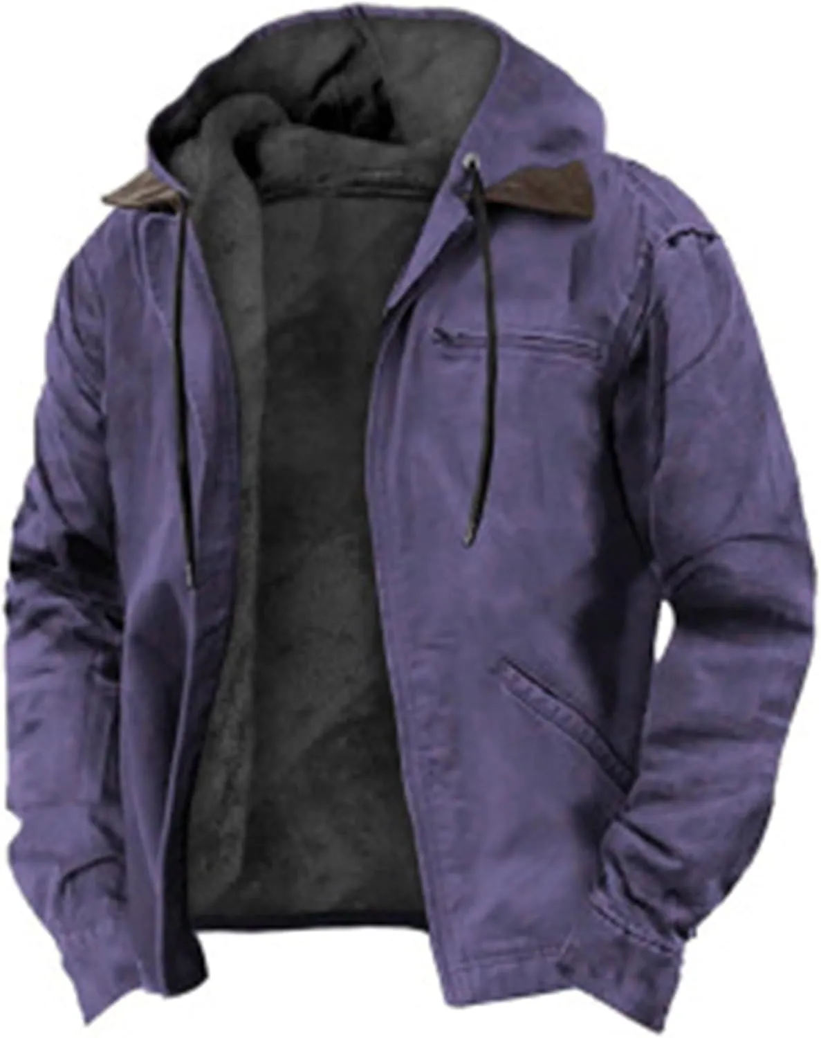 Hoodies for Men Winter Fluffy Fuzzy Fleece Lined Jackets Full Zip Warm Thick Coat Chaqueta Hombre Invierno