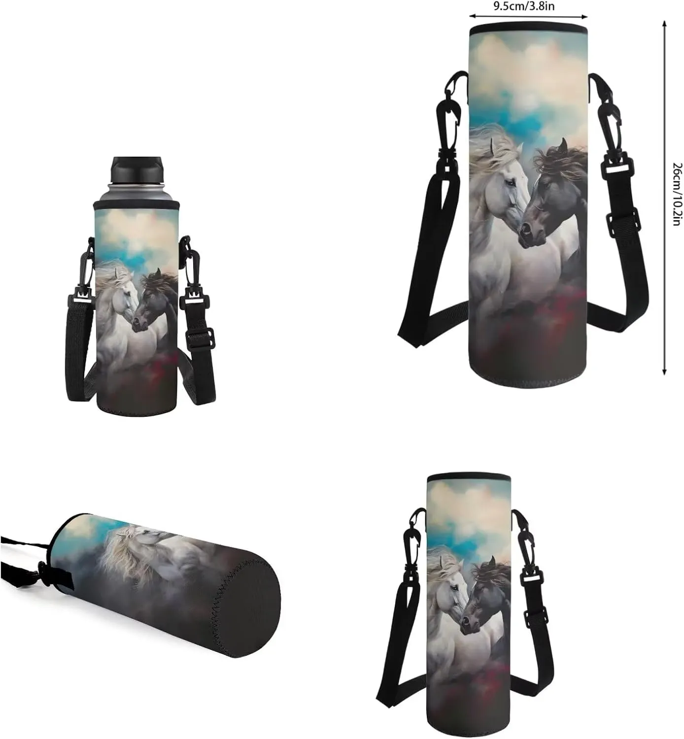 Horse Backpack for Boys Girls Backpack with Lunch Box Water Bottle Pouch and Pencil Cup 4Pcs Set 17 inch Lightweight Bookbag for School Sturdy School Bag with Side Pocket for Kids Elementary