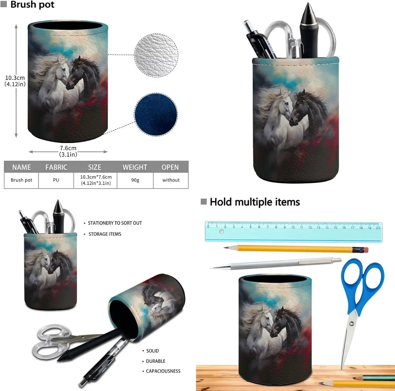 Horse Backpack for Boys Girls Backpack with Lunch Box Water Bottle Pouch and Pencil Cup 4Pcs Set 17 inch Lightweight Bookbag for School Sturdy School Bag with Side Pocket for Kids Elementary