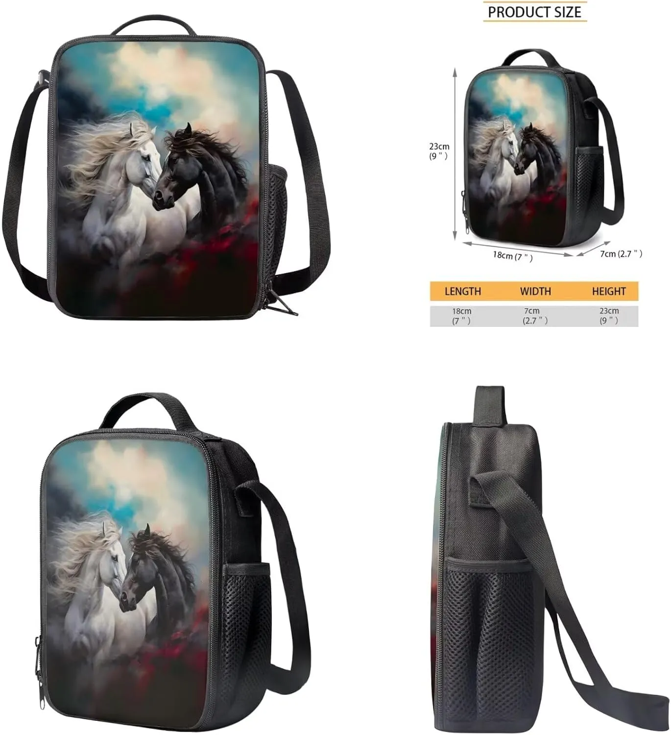 Horse Backpack for Boys Girls Backpack with Lunch Box Water Bottle Pouch and Pencil Cup 4Pcs Set 17 inch Lightweight Bookbag for School Sturdy School Bag with Side Pocket for Kids Elementary