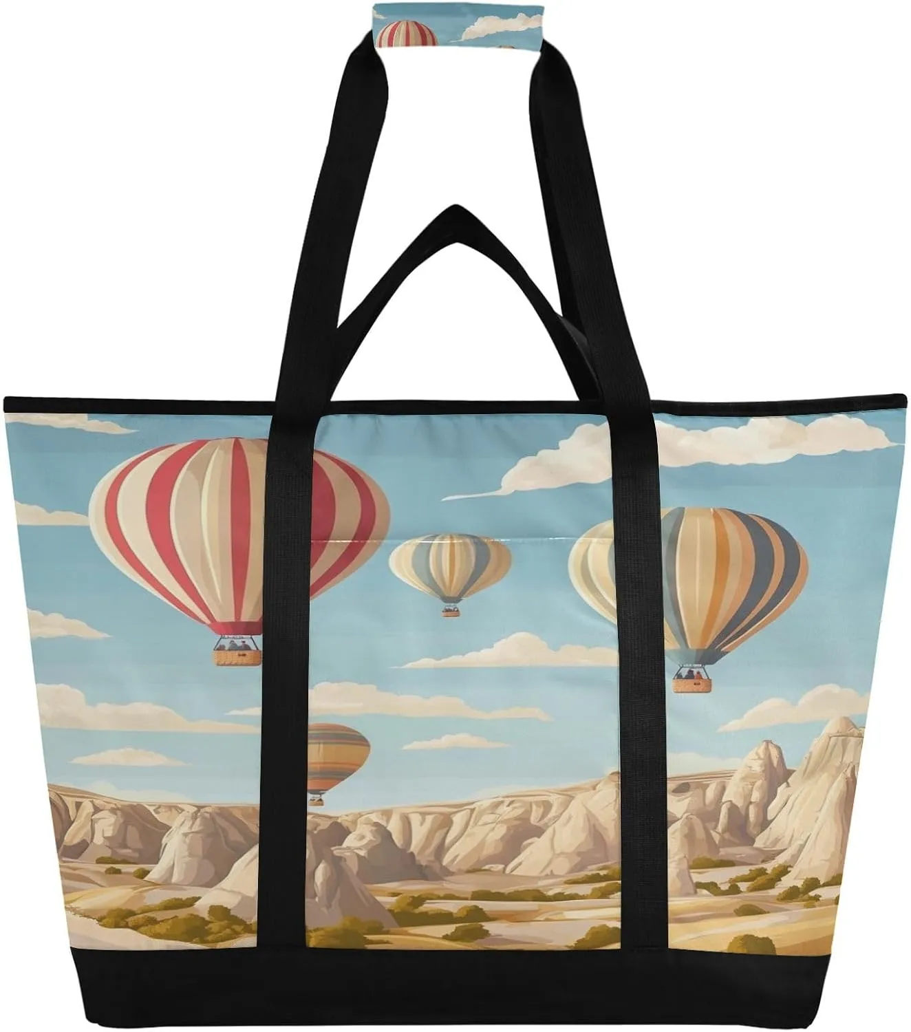 Hot Air Balloon Reusable Insulated Lunchbox Cooler Bag, Leakproof Kitchen Grocery Bag Collapsible Portable Cooler Tote Bag for Picnic, Camping, Office, Travel
