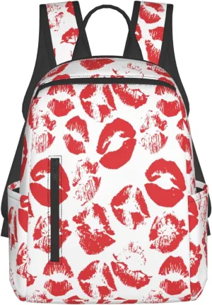 Hot Red Lips Kissing Casual Backpacks Large Capacity Laptop Backpack Sports Rucksack Travel Daypack Adjustable Shoulder Strap Work Bag for Outdoor Camping
