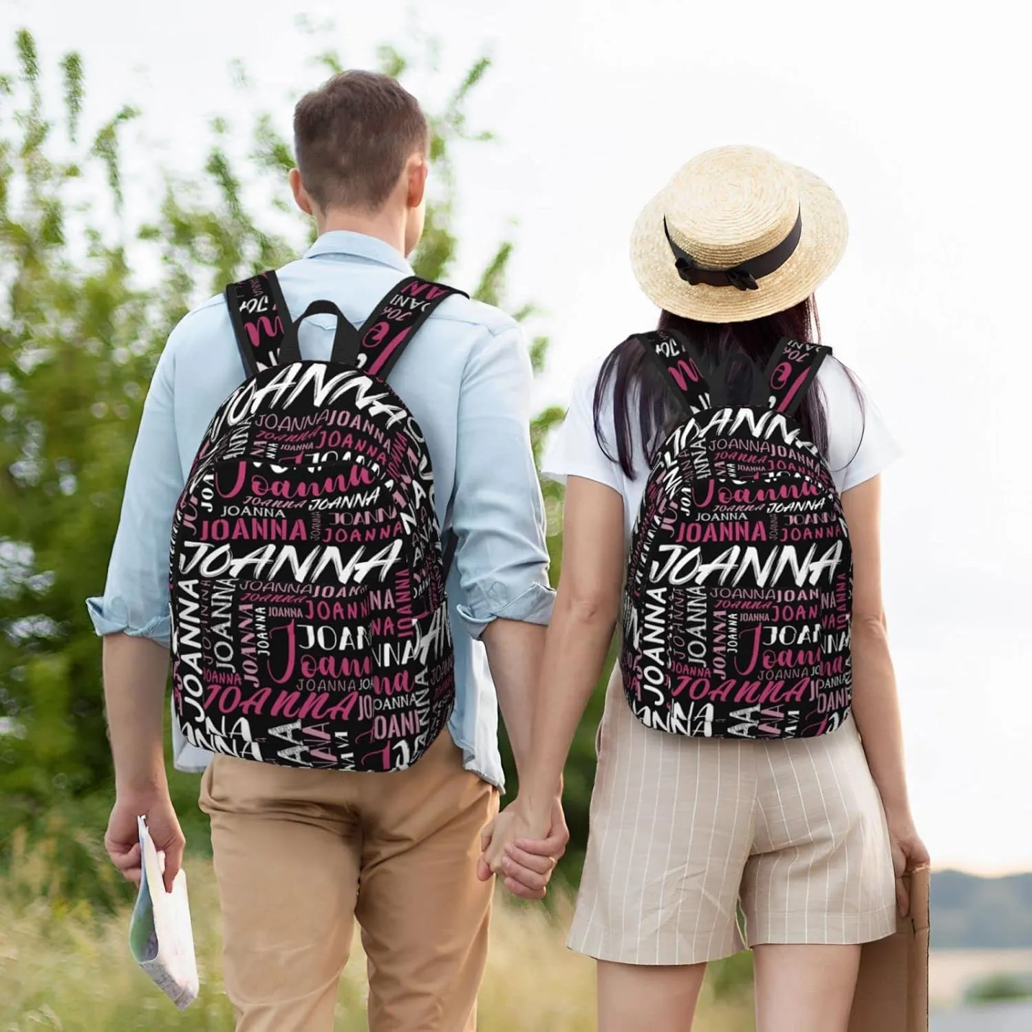 Husguciy Custom Backpack with Name, Personalized Bookbag for Boys Girls Adult, Customized School Bag for School Office Travel (Black Pink)