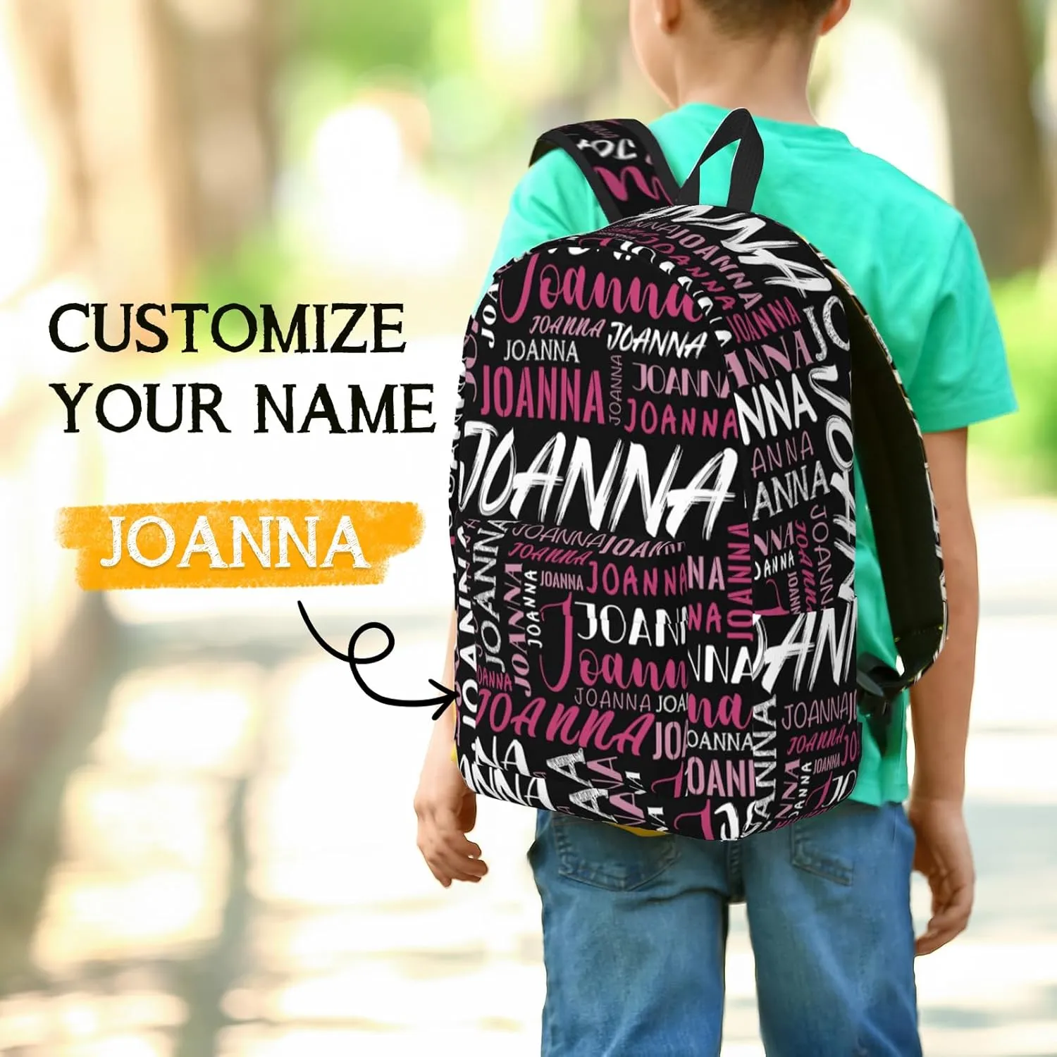 Husguciy Custom Backpack with Name, Personalized Bookbag for Boys Girls Adult, Customized School Bag for School Office Travel (Black Pink)