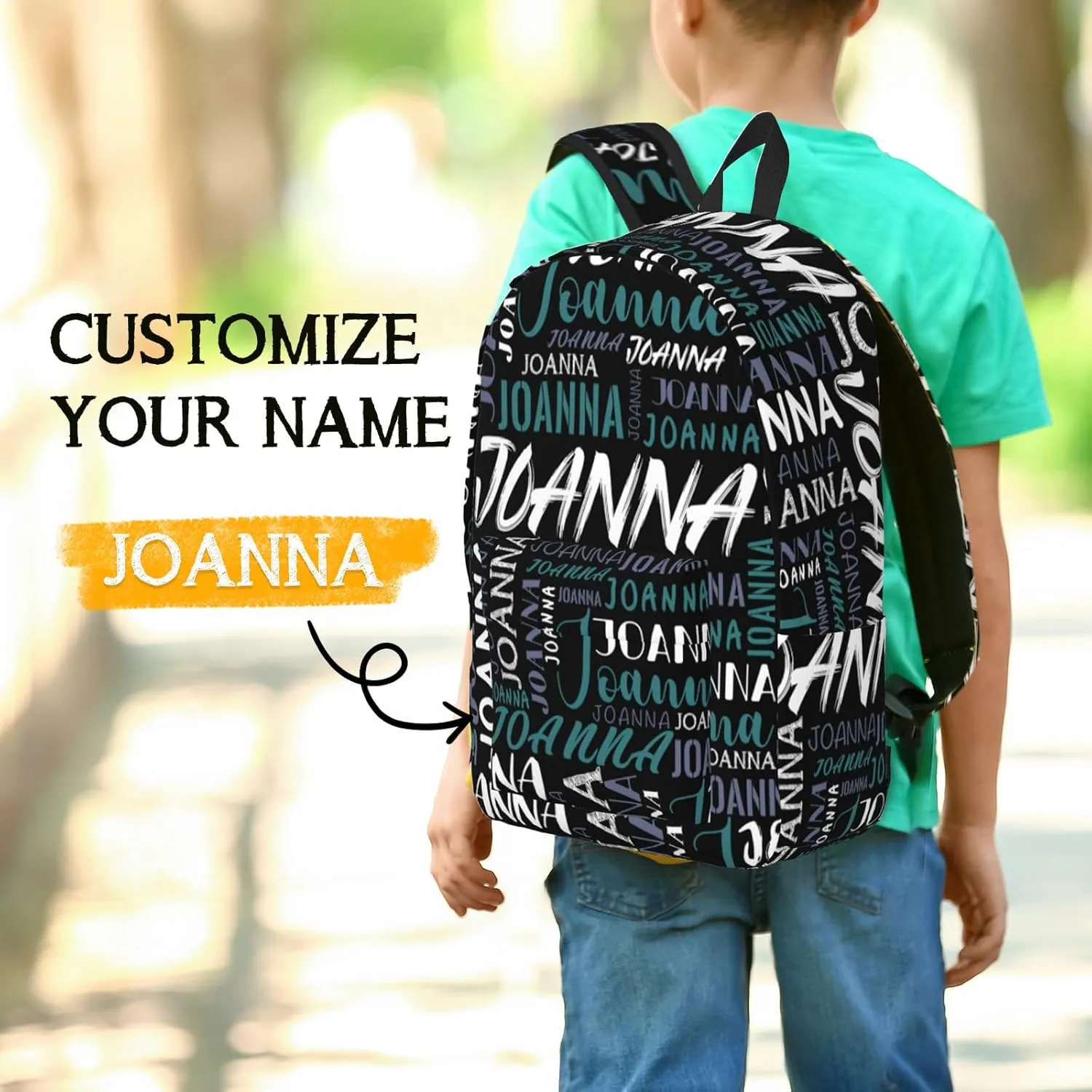 Husguciy Custom Backpack with Name, Personalized Bookbag for Boys Girls Kids, Customized School Bag for School Office Travel (Black green)