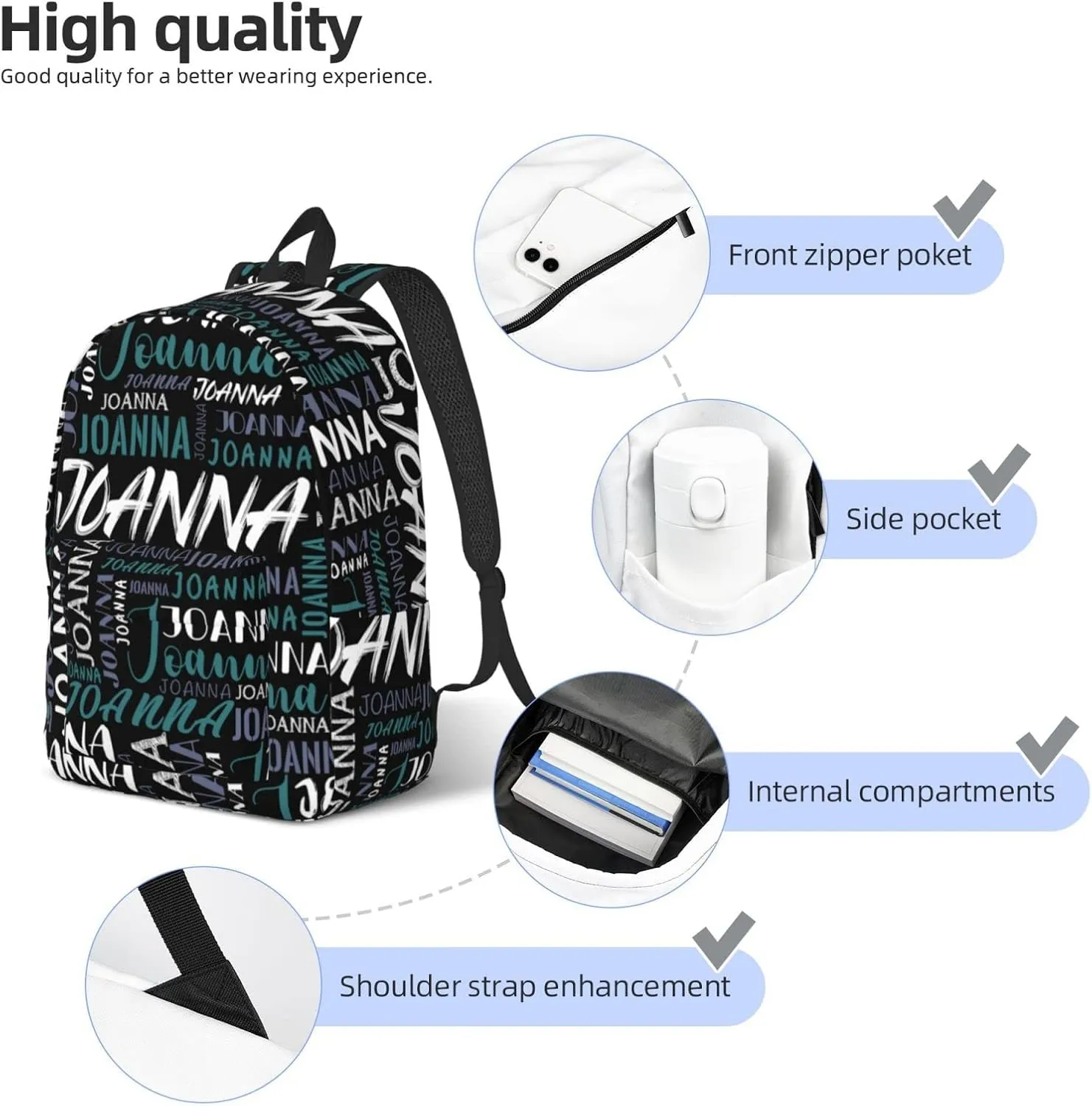 Husguciy Custom Backpack with Name, Personalized Bookbag for Boys Girls Kids, Customized School Bag for School Office Travel (Black green)