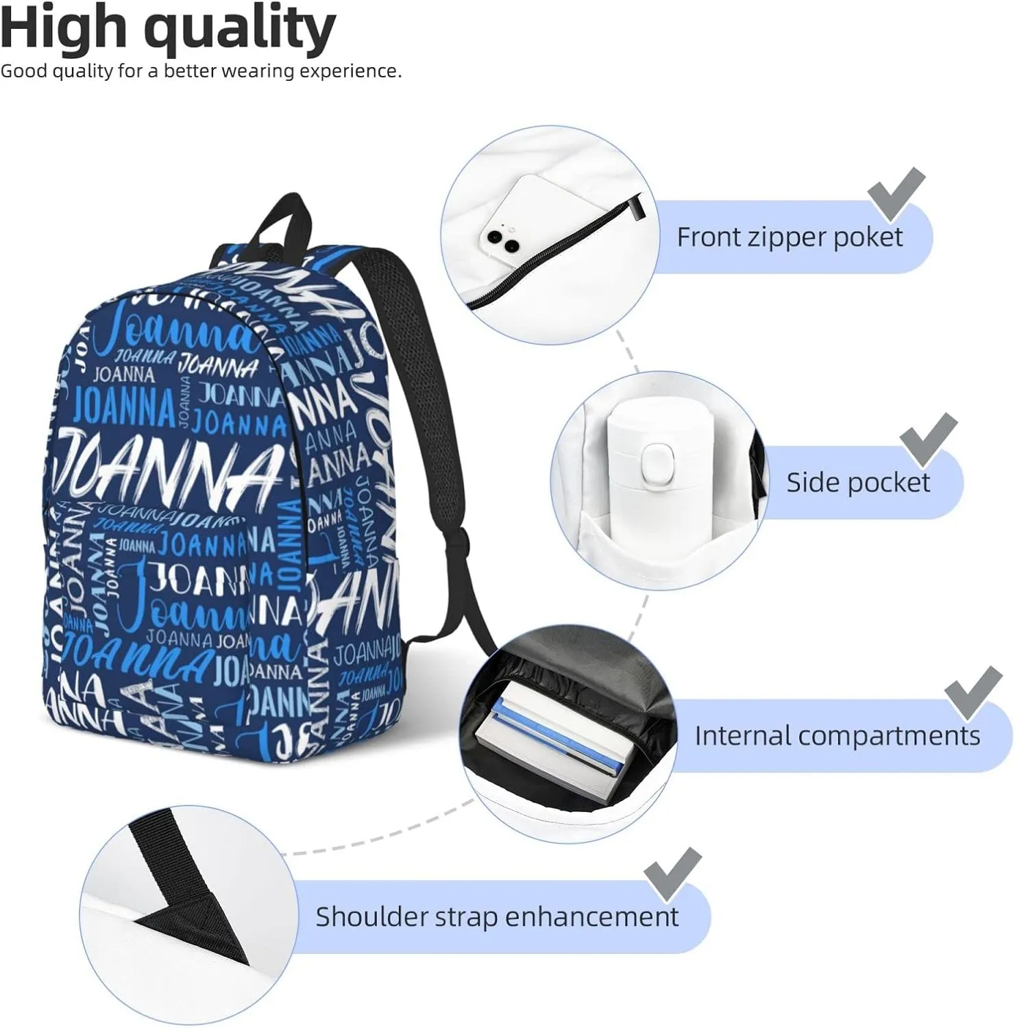 Husguciy Custom Backpack with Name, Personalized Bookbag for Boys Girls Kids, Customized School Bag for School Office Travel (Blue)