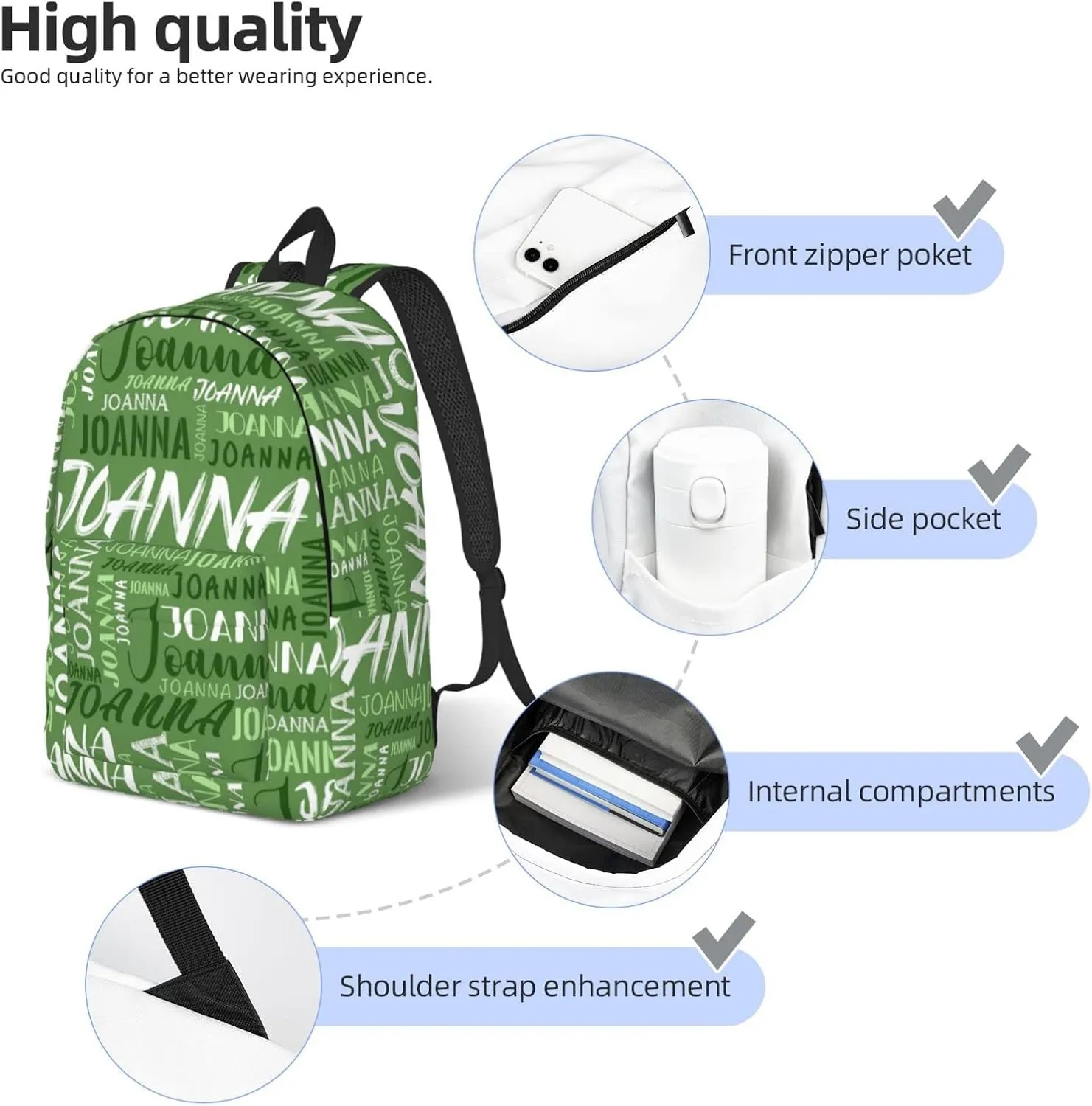 Husguciy Custom Backpack with Name, Personalized Bookbag for Boys Girls Kids, Customized School Bag for School Office Travel (Green)