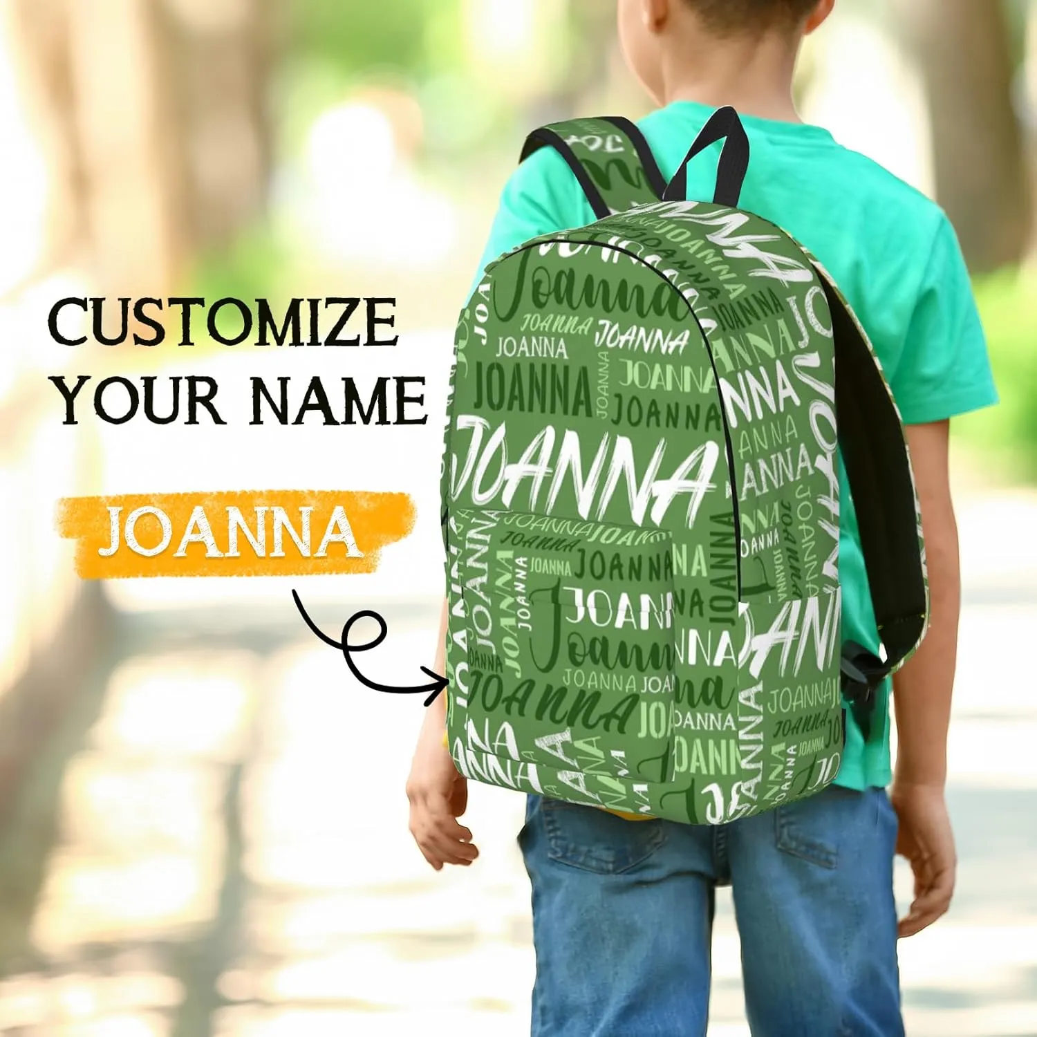 Husguciy Custom Backpack with Name, Personalized Bookbag for Boys Girls Kids, Customized School Bag for School Office Travel (Green)